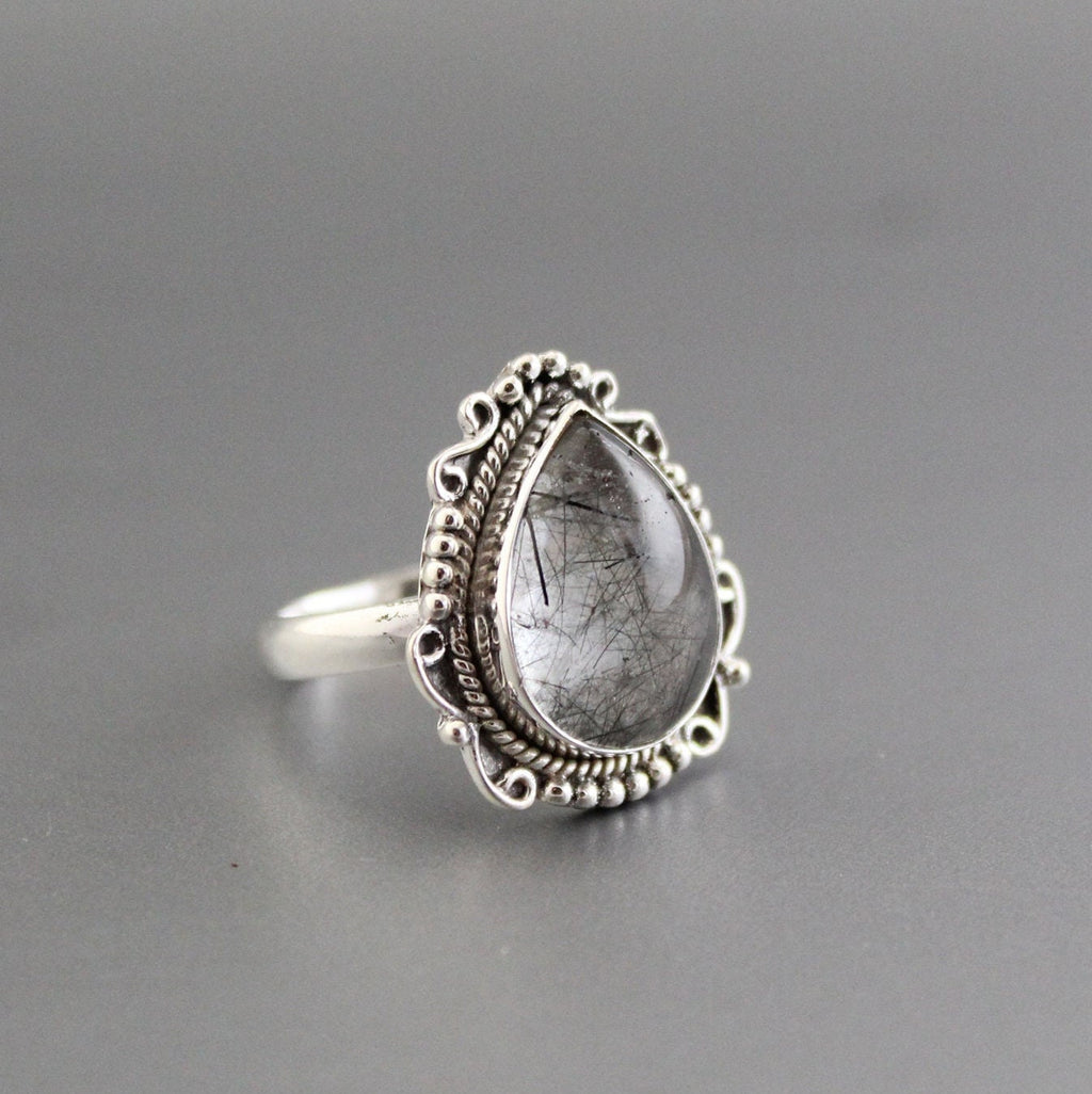 Sterling Silver Black Rutile Quartz Ring, Handmade Gemstone Jewelry, Tourmalated Black Rutile Quartz Ring 925 Sterling Silver Ring