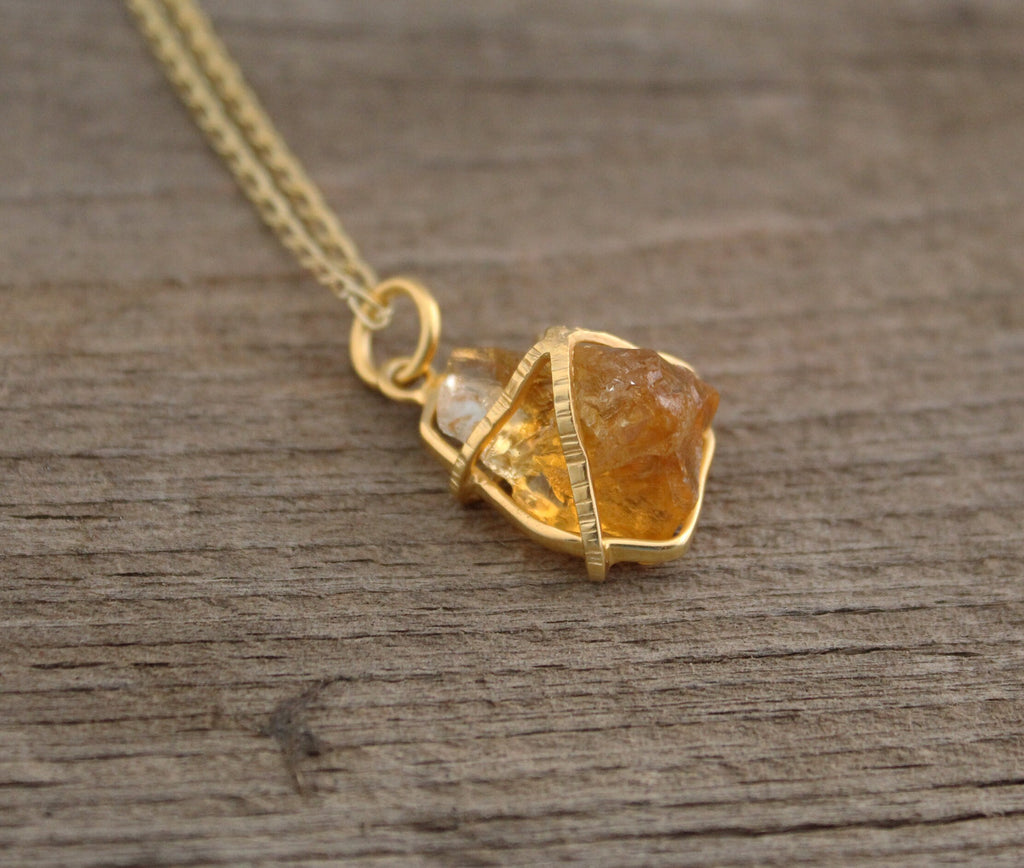 Citrine Necklace, Raw Stone Necklace, Handmade Crystal Healing Jewelry, Wire Wrapped Pendant, Boho Style Necklace, BirthStone Necklace