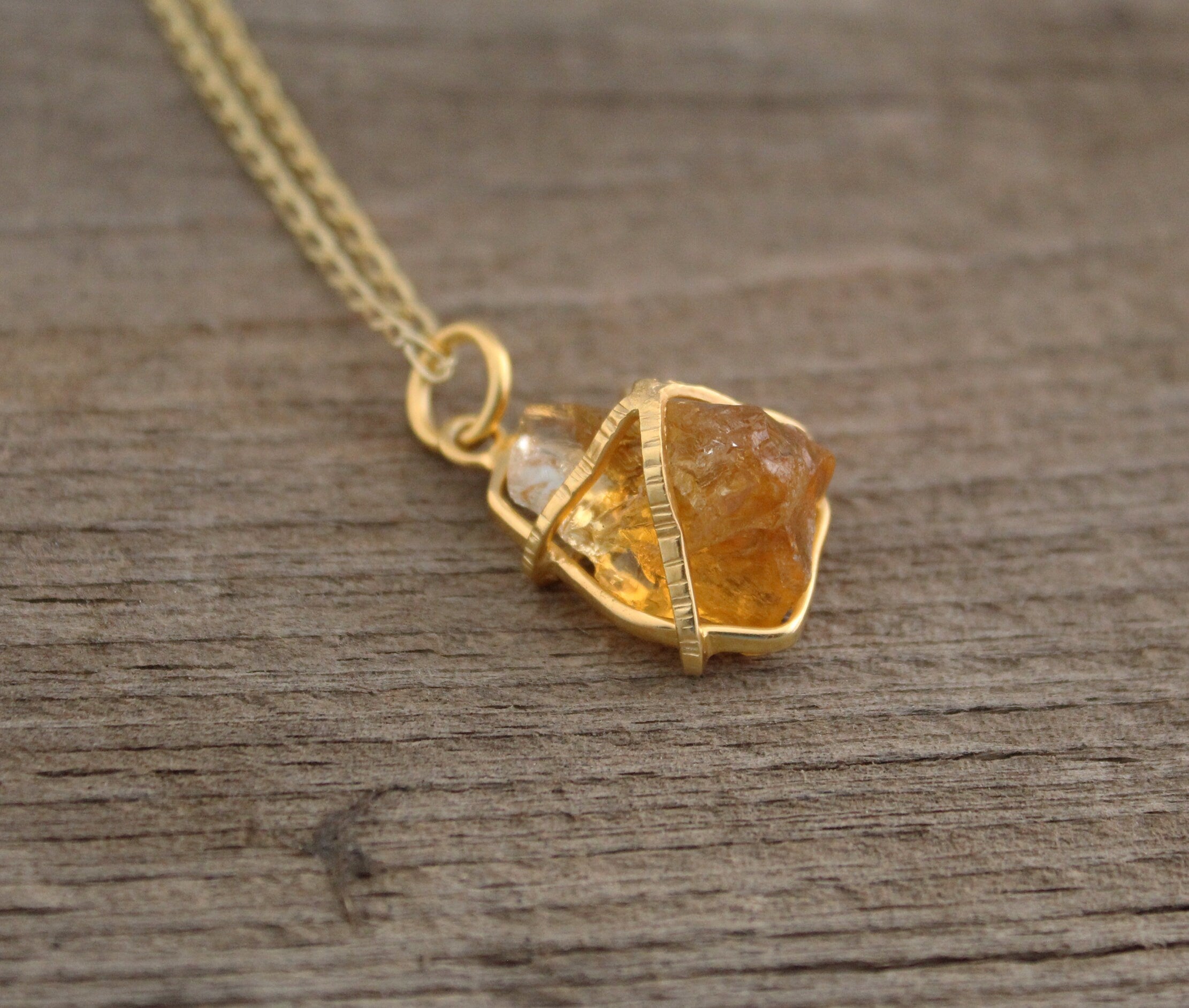 Citrine Necklace, Raw Stone Necklace, Handmade Crystal Healing Jewelry, Wire Wrapped Pendant, Boho Style Necklace, BirthStone Necklace