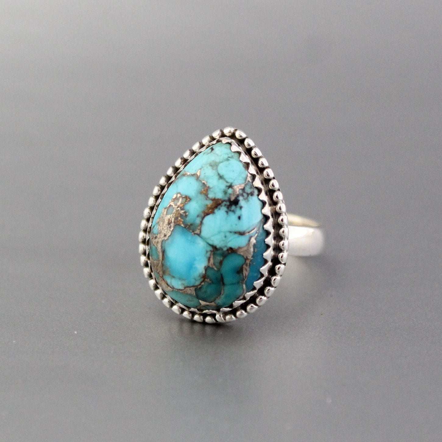 Copper Turquoise Ring, December Birthstone, Gift for Mom, turquoisering, silvered-turquoise