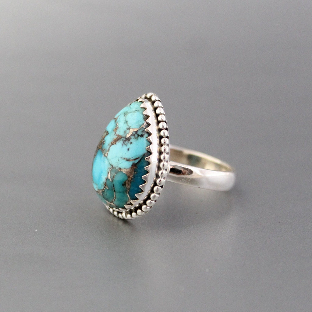 Copper Turquoise Ring, December Birthstone, Gift for Mom, turquoisering, silvered-turquoise
