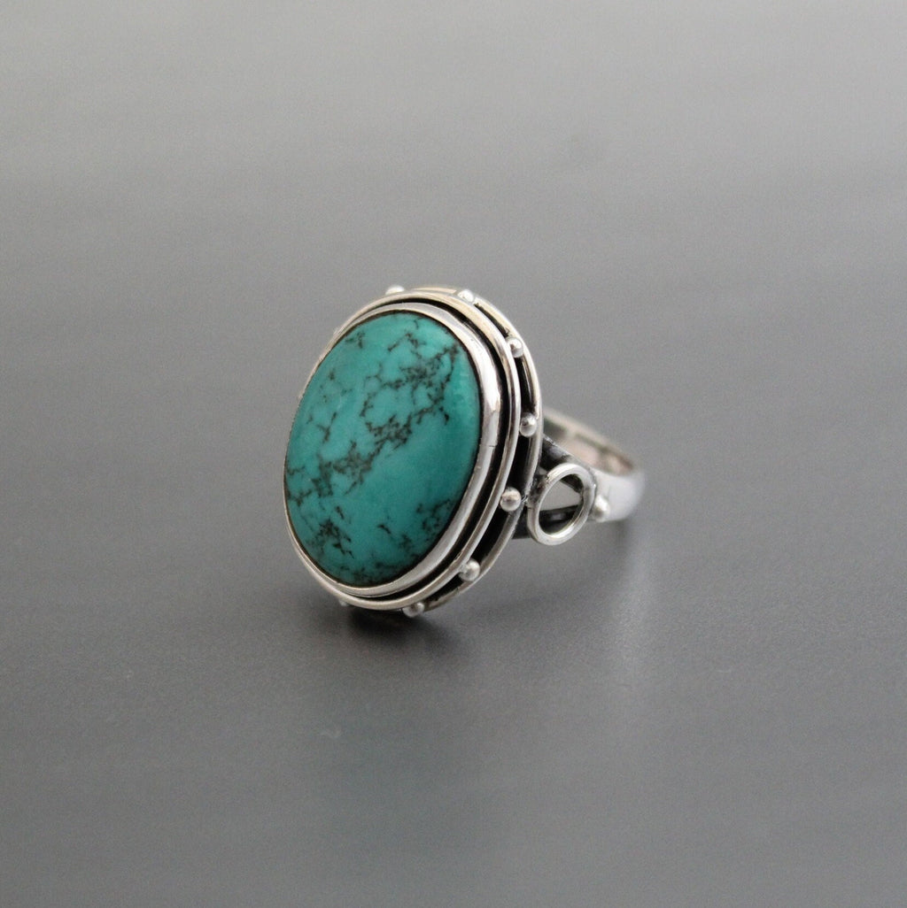 Turquoise Silver Ring, 925 Sterling Silver, Oval Turquoise Statement Ring, Handmade Boho Gemstone Ring, December Birthstone, Gift for Mom