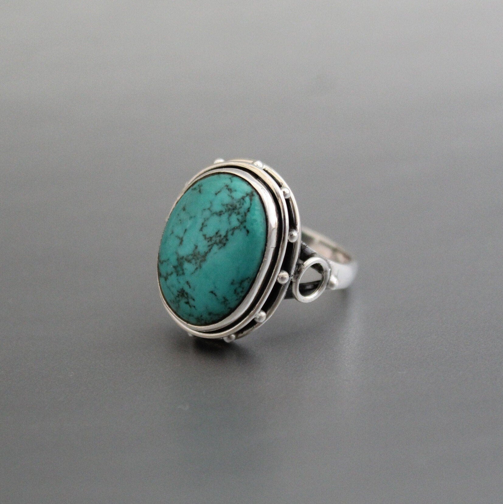 Turquoise Silver Ring, 925 Sterling Silver, Oval Turquoise Statement Ring, Handmade Boho Gemstone Ring, December Birthstone, Gift for Mom