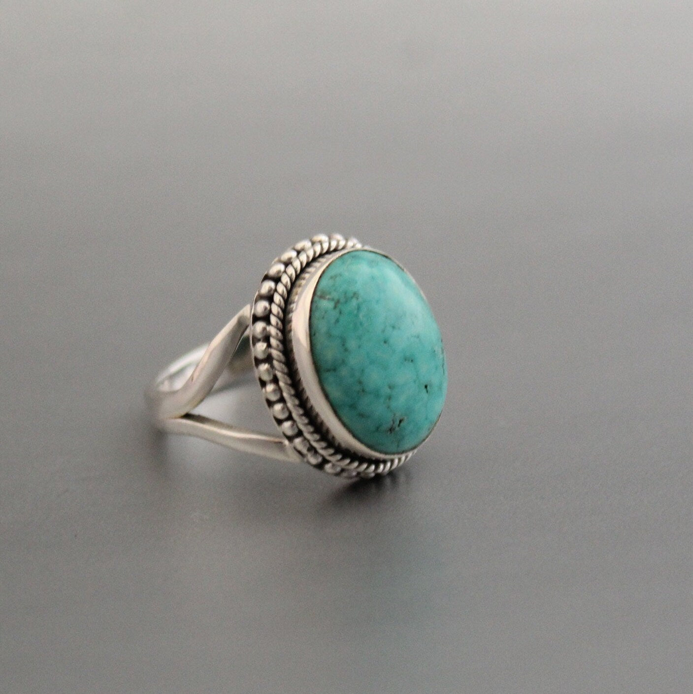 Sterling Silver Oval Turquoise Gemstone Ring, December Birthstone, Turquoise Statement Ring, gift for mom