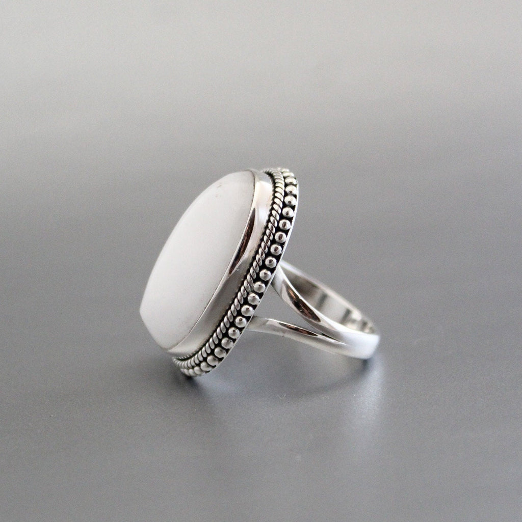 Handmade Sterling Silver White Agate Ring, Boho Gemstone Ring, Personalized Birthstone Jewelry, Birthday & Anniversary Gift for Her