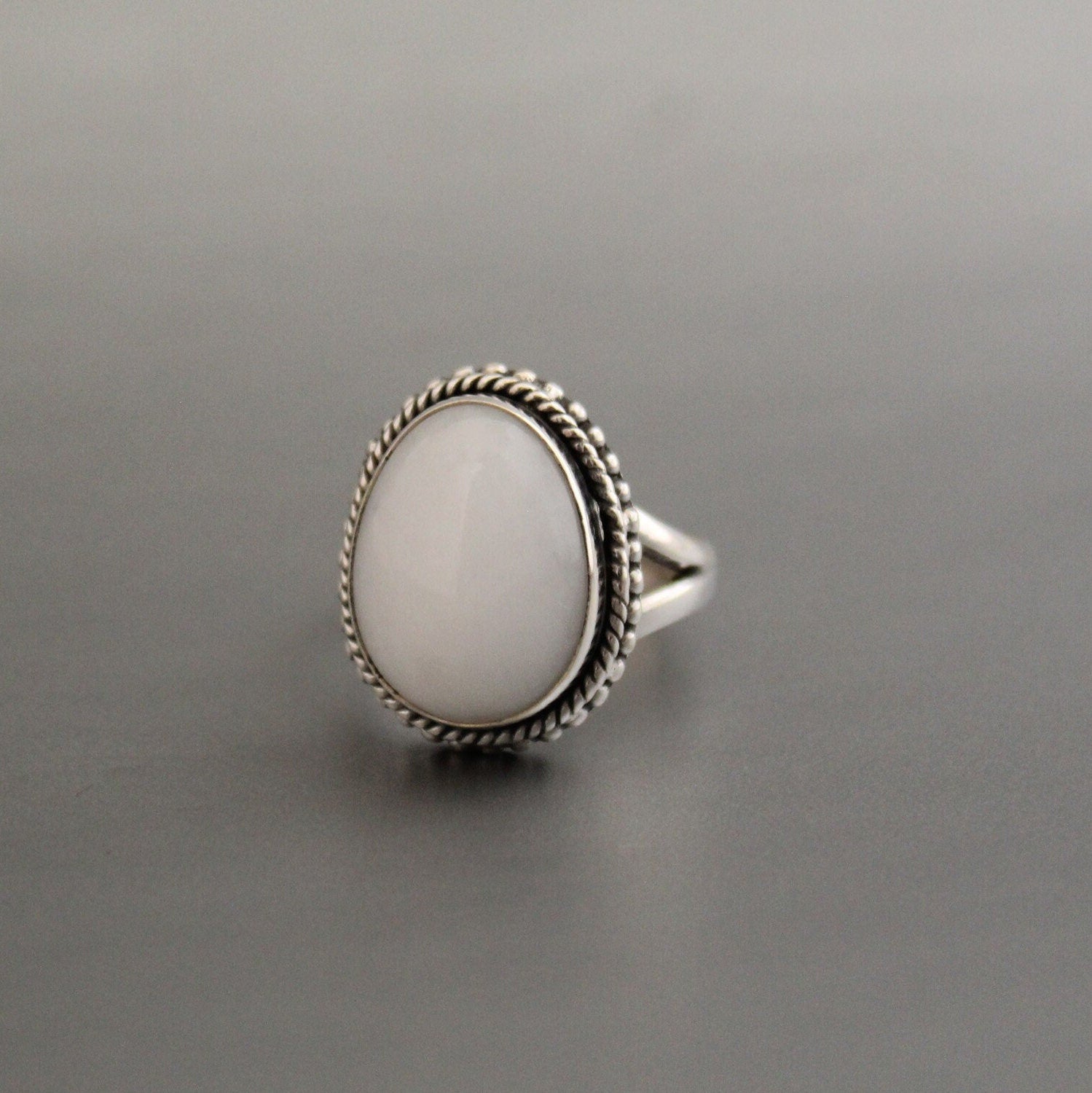 Handmade White Agate Ring, Sterling Silver Boho Statement Ring, gemstone ring, birthstone ring jewelry
