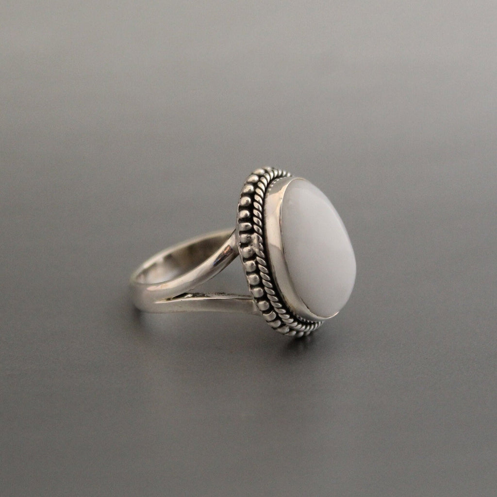 Handmade White Agate Ring, Sterling Silver Boho Statement Ring, gemstone ring, birthstone ring jewelry