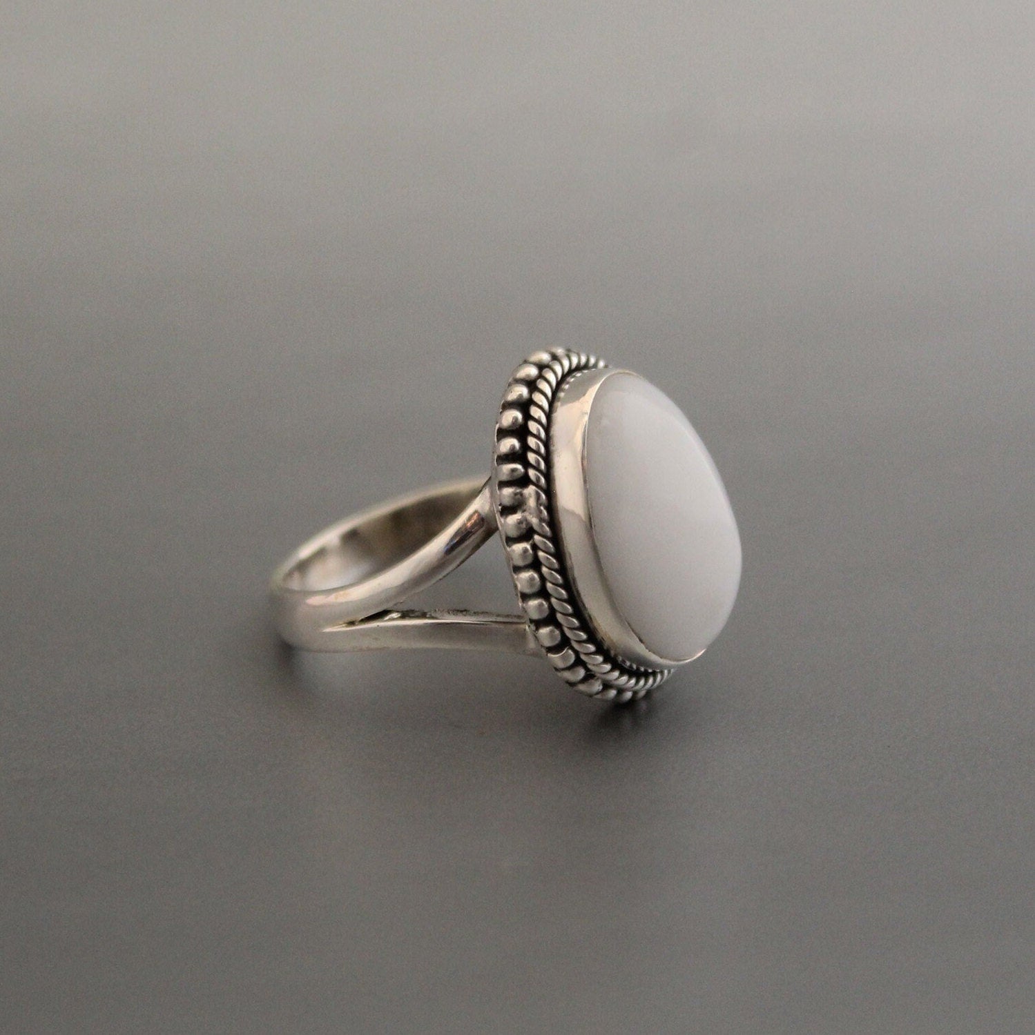 Handmade White Agate Ring, Sterling Silver Boho Statement Ring, gemstone ring, birthstone ring jewelry