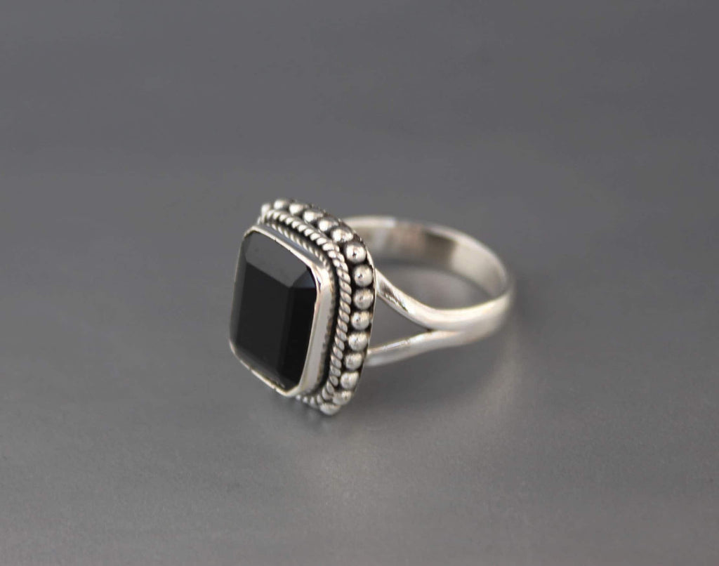 Black Onyx Sterling Silver Ring: December Birthstone, rectangle Stone, Wedding Gift, Signet ring, Everyday ring, Stackable ring