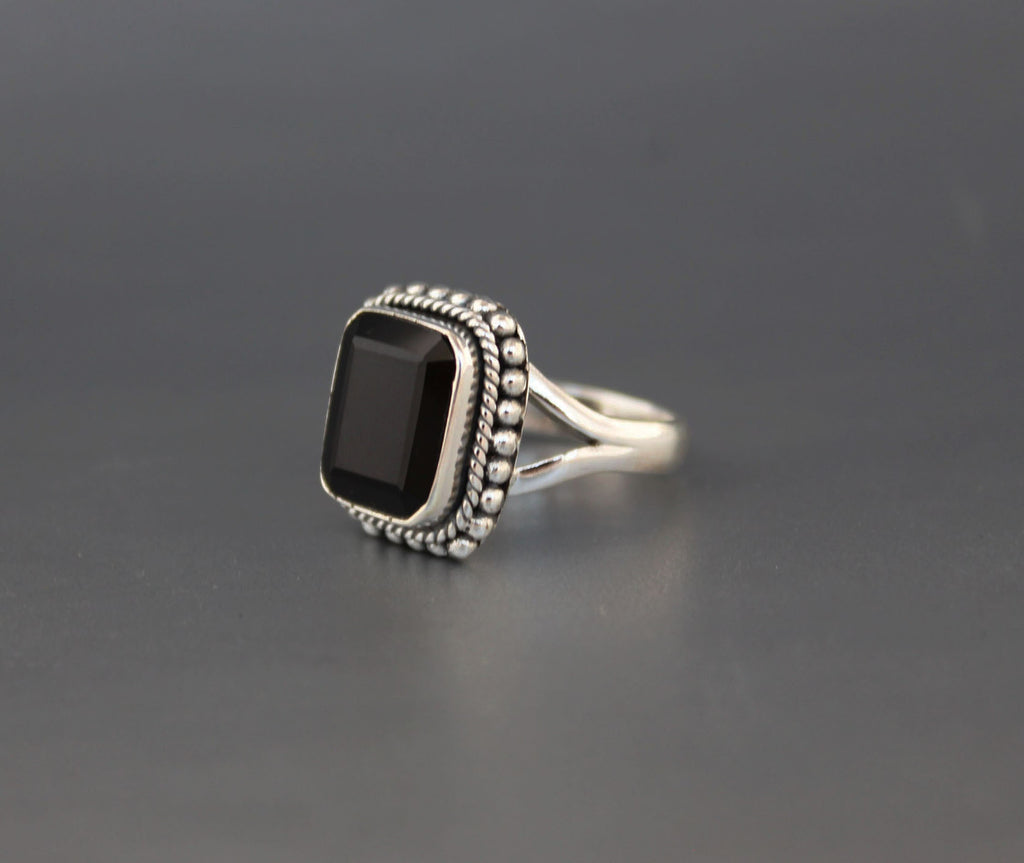 Black Onyx Sterling Silver Ring: December Birthstone, rectangle Stone, Wedding Gift, Signet ring, Everyday ring, Stackable ring