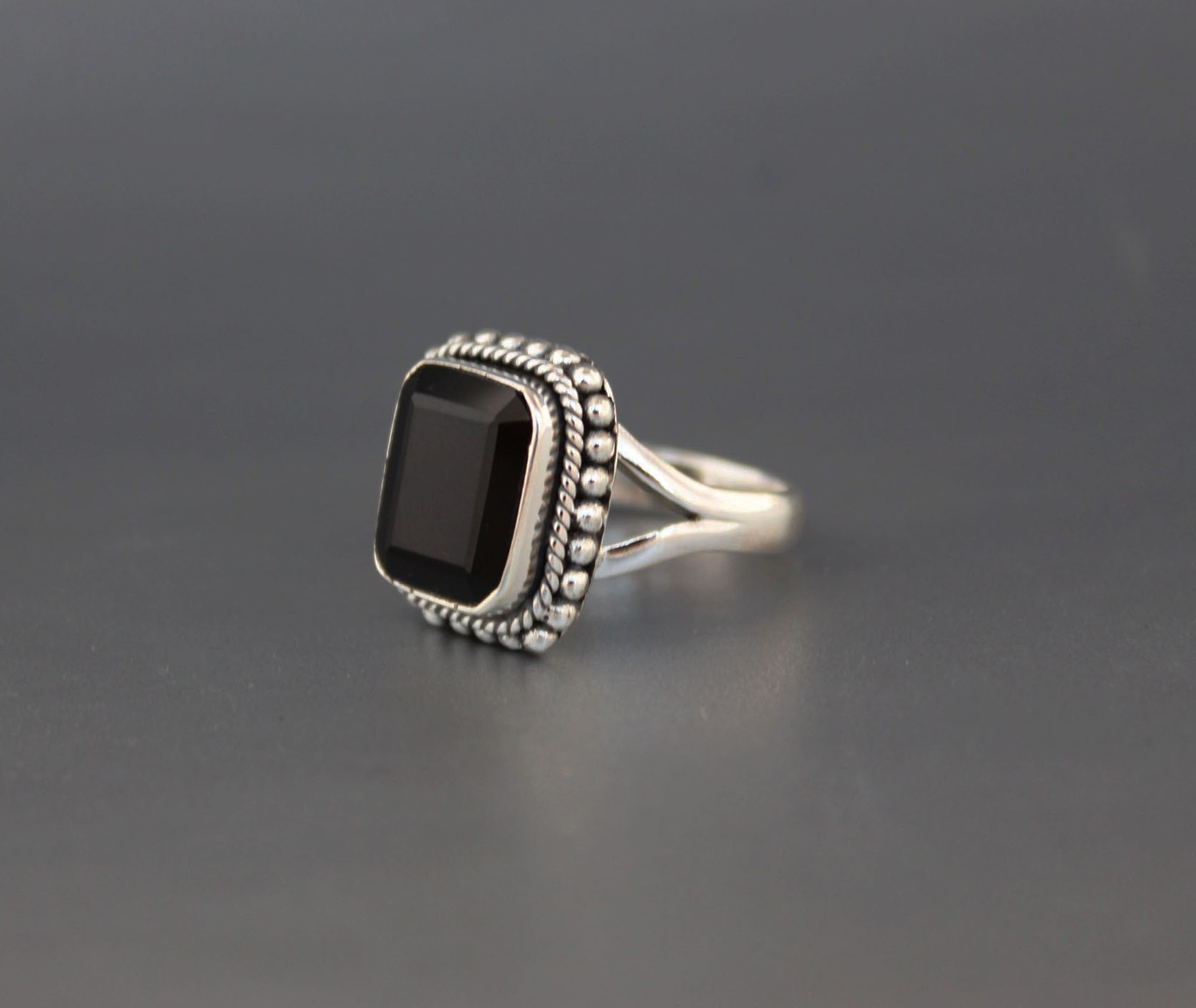Black Onyx Sterling Silver Ring: December Birthstone, rectangle Stone, Wedding Gift, Signet ring, Everyday ring, Stackable ring