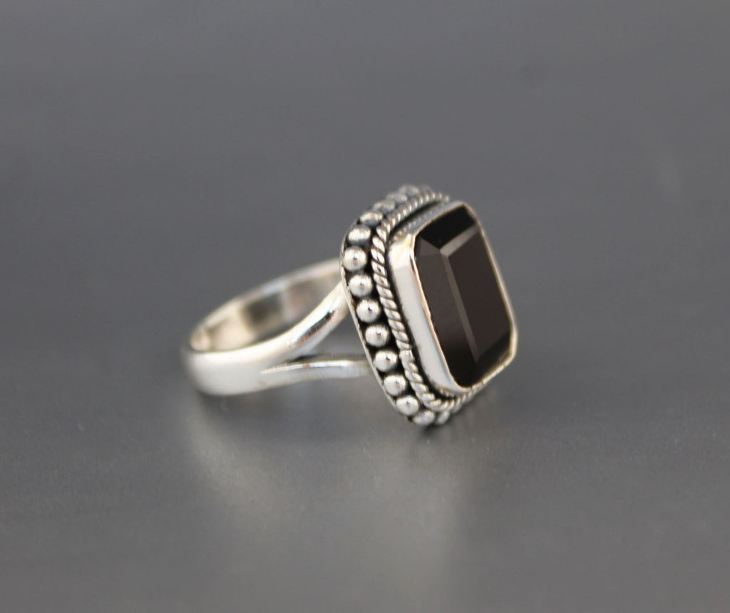 Black Onyx Sterling Silver Ring: December Birthstone, rectangle Stone, Wedding Gift, Signet ring, Everyday ring, Stackable ring