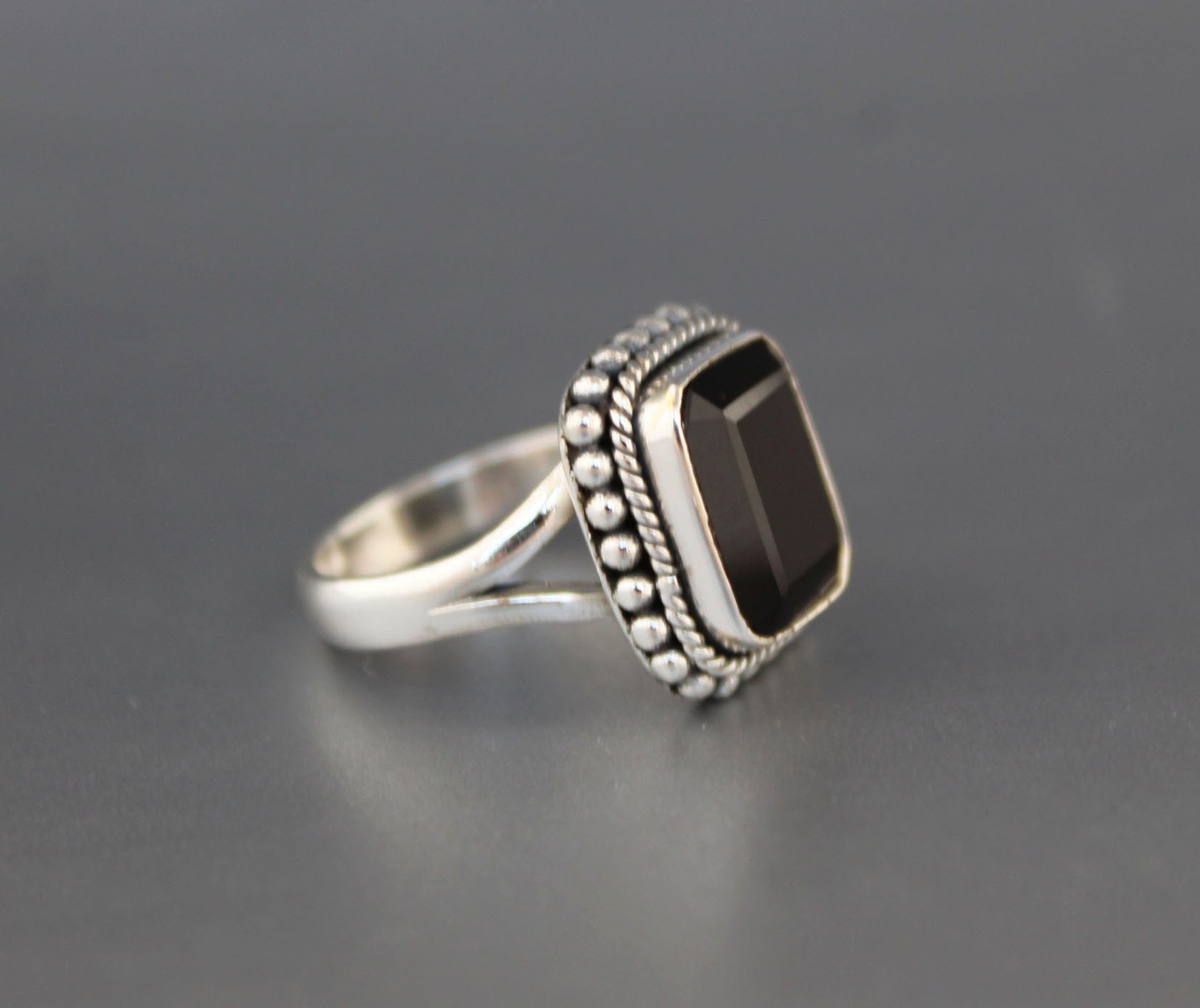 Black Onyx Sterling Silver Ring: December Birthstone, rectangle Stone, Wedding Gift, Signet ring, Everyday ring, Stackable ring
