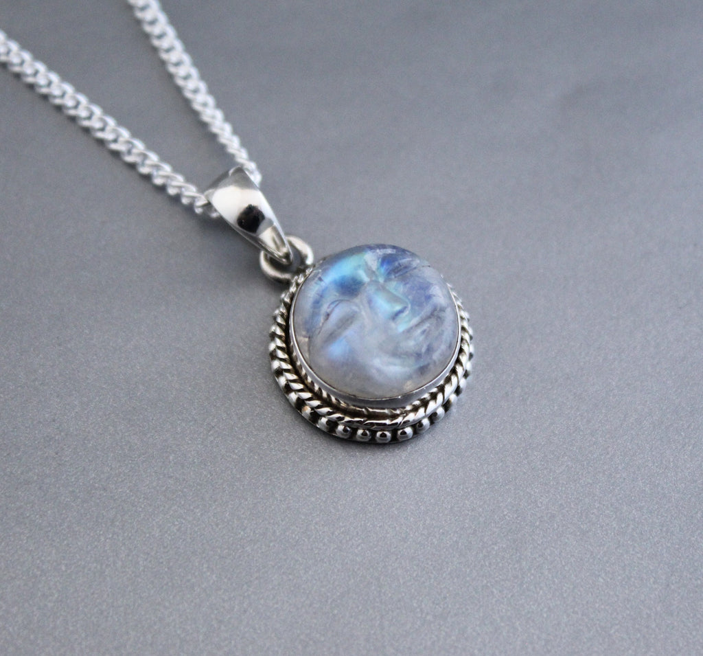 Rainbow Moonstone Necklace, Sterling Silver Pendant, Moon Necklace, Celestial Jewelry, June Birthday Gifts, Birthstone jewelry