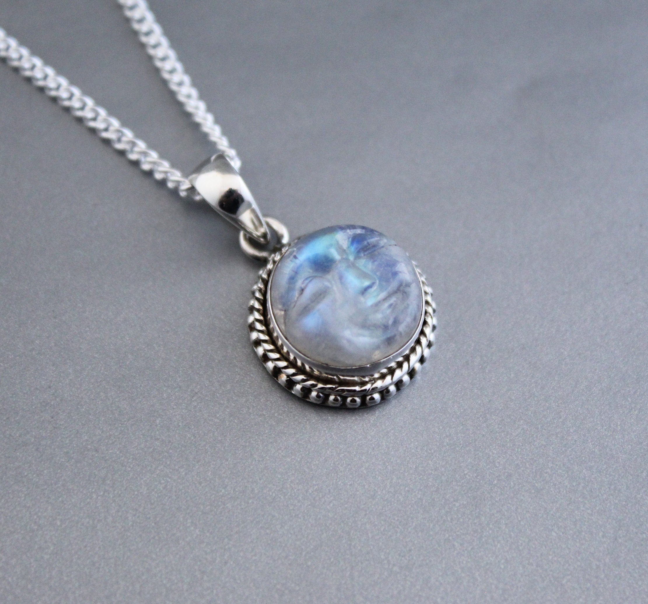 Rainbow Moonstone Necklace, Sterling Silver Pendant, Moon Necklace, Celestial Jewelry, June Birthday Gifts, Birthstone jewelry