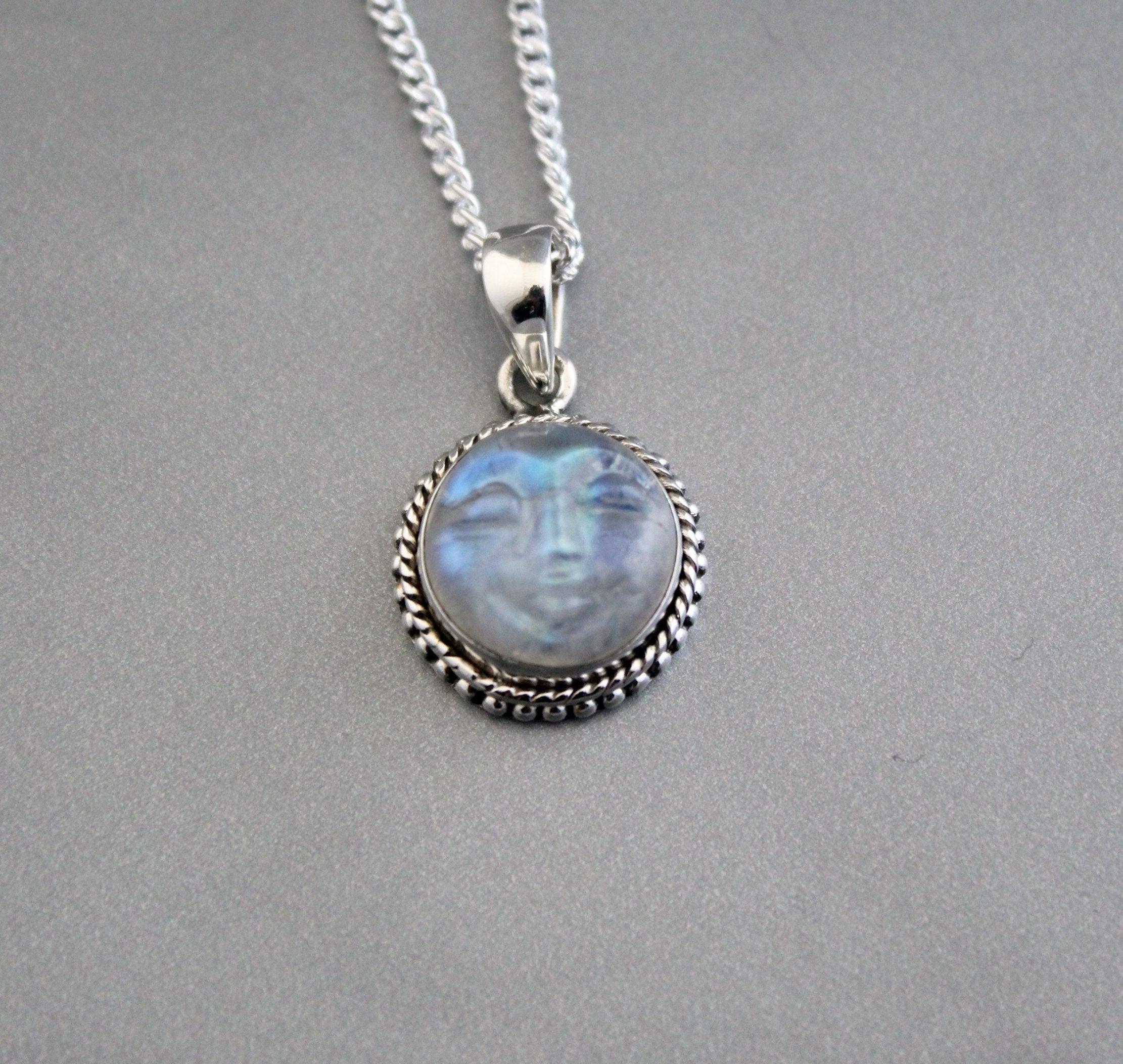 Rainbow Moonstone Necklace, Sterling Silver Pendant, Moon Necklace, Celestial Jewelry, June Birthday Gifts, Birthstone jewelry