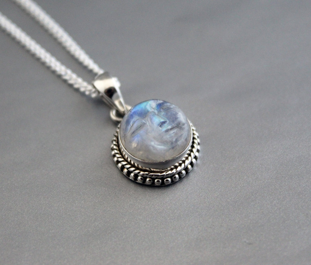 Rainbow Moonstone Necklace, Sterling Silver Pendant, Moon Necklace, Celestial Jewelry, June Birthday Gifts, Birthstone jewelry