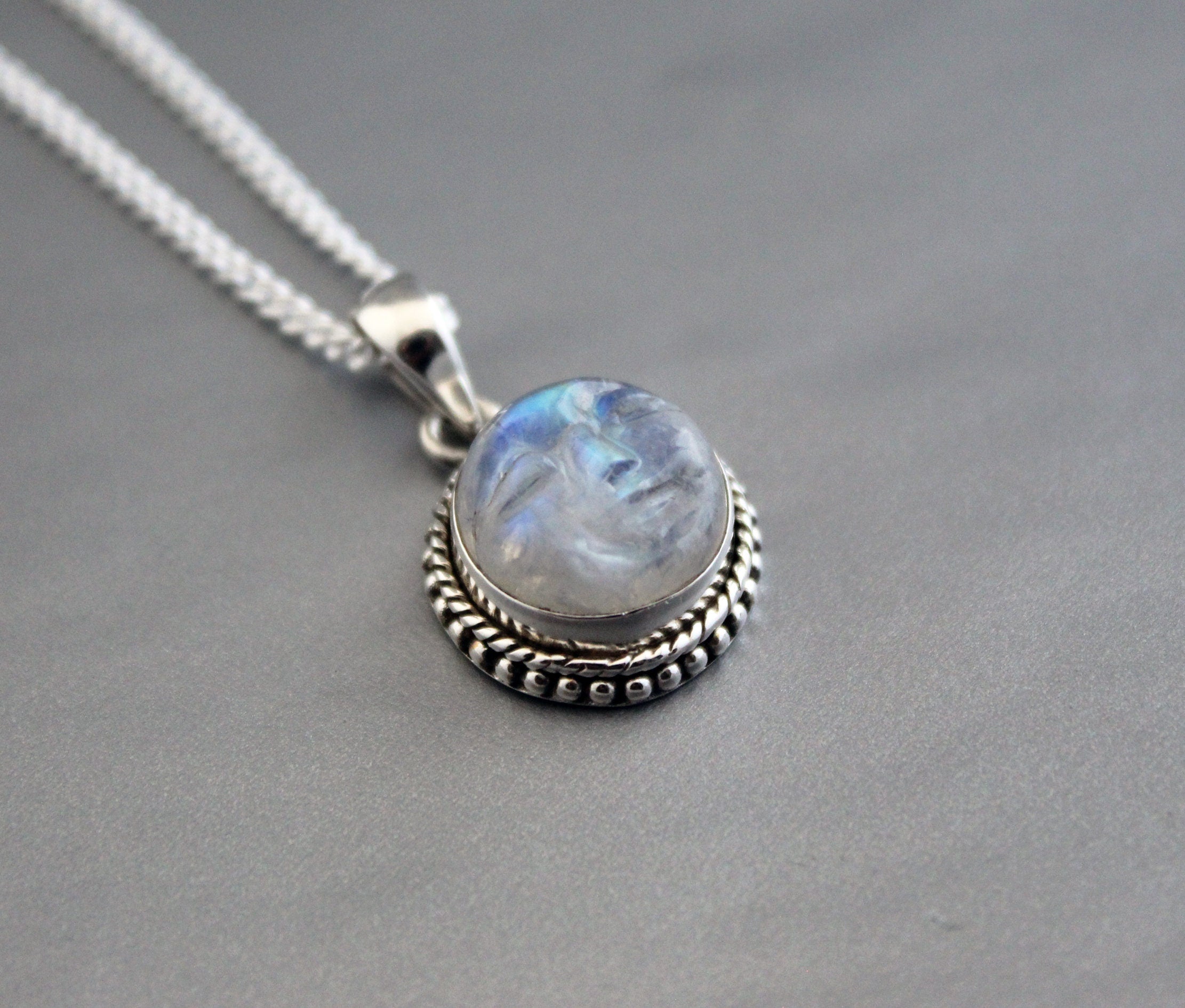 Rainbow Moonstone Necklace, Sterling Silver Pendant, Moon Necklace, Celestial Jewelry, June Birthday Gifts, Birthstone jewelry