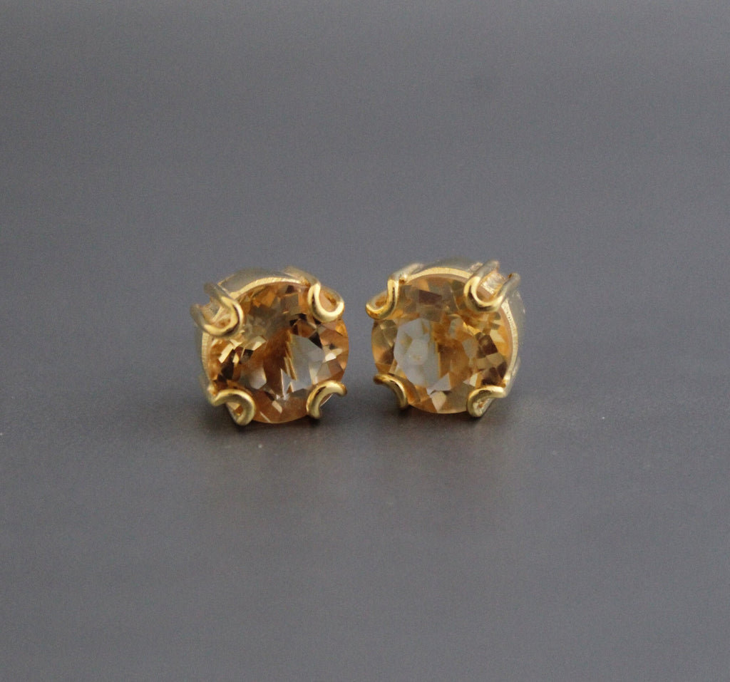 Handmade Citrine Stud Earrings, 18K Gold Sterling Silver Gemstone, Gemstone Stud Earrings , Birthstone Post Earrings