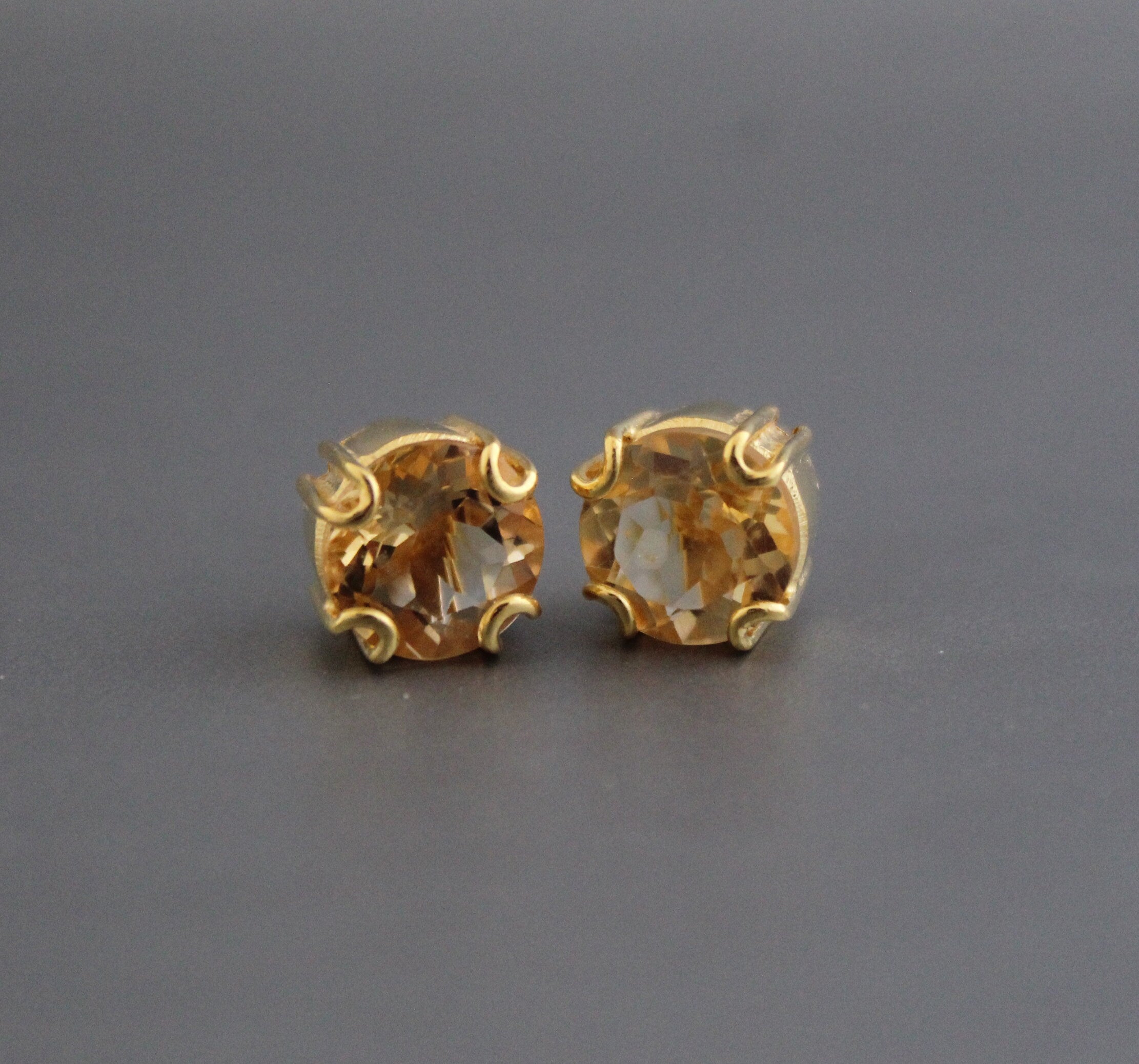 Handmade Citrine Stud Earrings, 18K Gold Sterling Silver Gemstone, Gemstone Stud Earrings , Birthstone Post Earrings