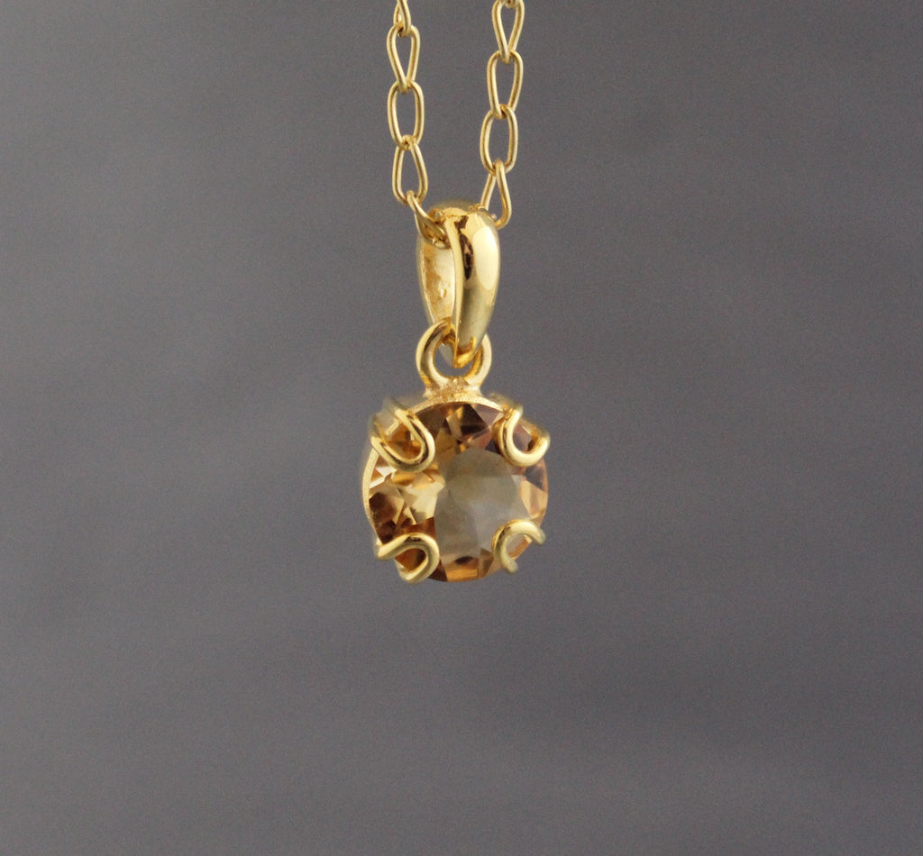 Citrine Necklace, Round November Birthstone, Dainty citrine necklace, Elegante citrine pendant, Gold citrine jewelry, Mother gift