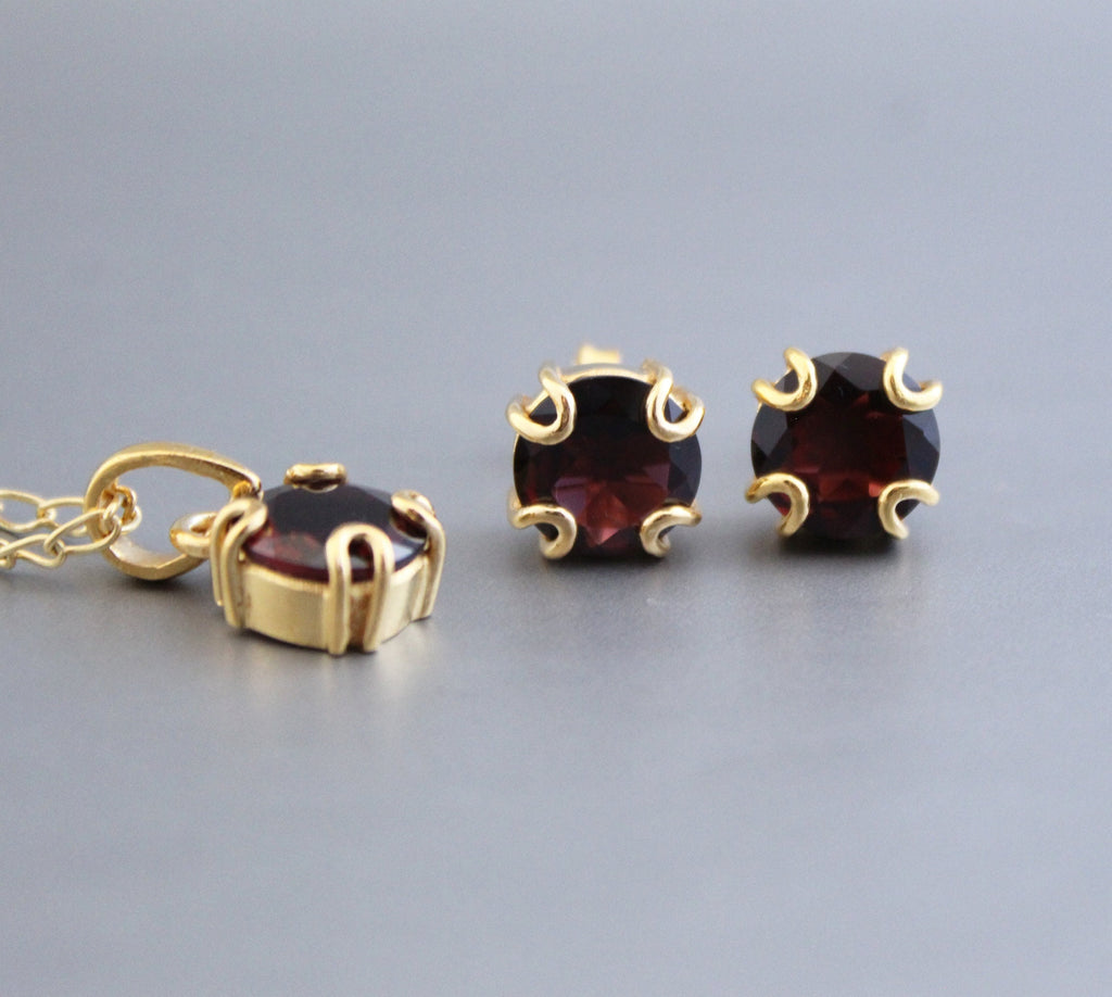 Garnet Necklace Earrings Set, Handmade 925 Sterling Silver, Wedding Jewelry Set, Sterling Silver Dainty Garnet Necklace, Minimalist Jewelry