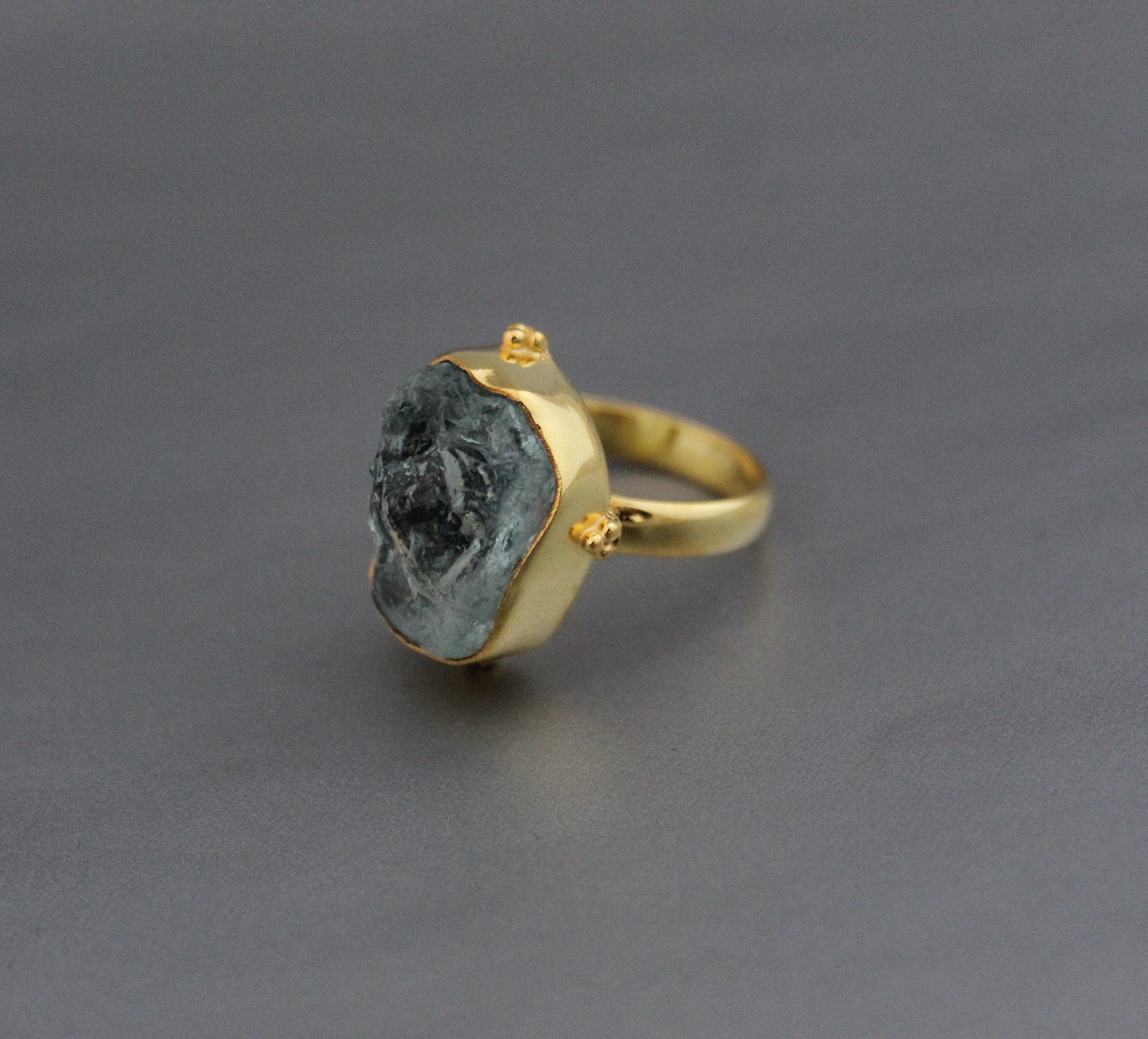 Raw Aquamarine Ring: Sterling Silver Rough Crystal Birthstone Jewelry