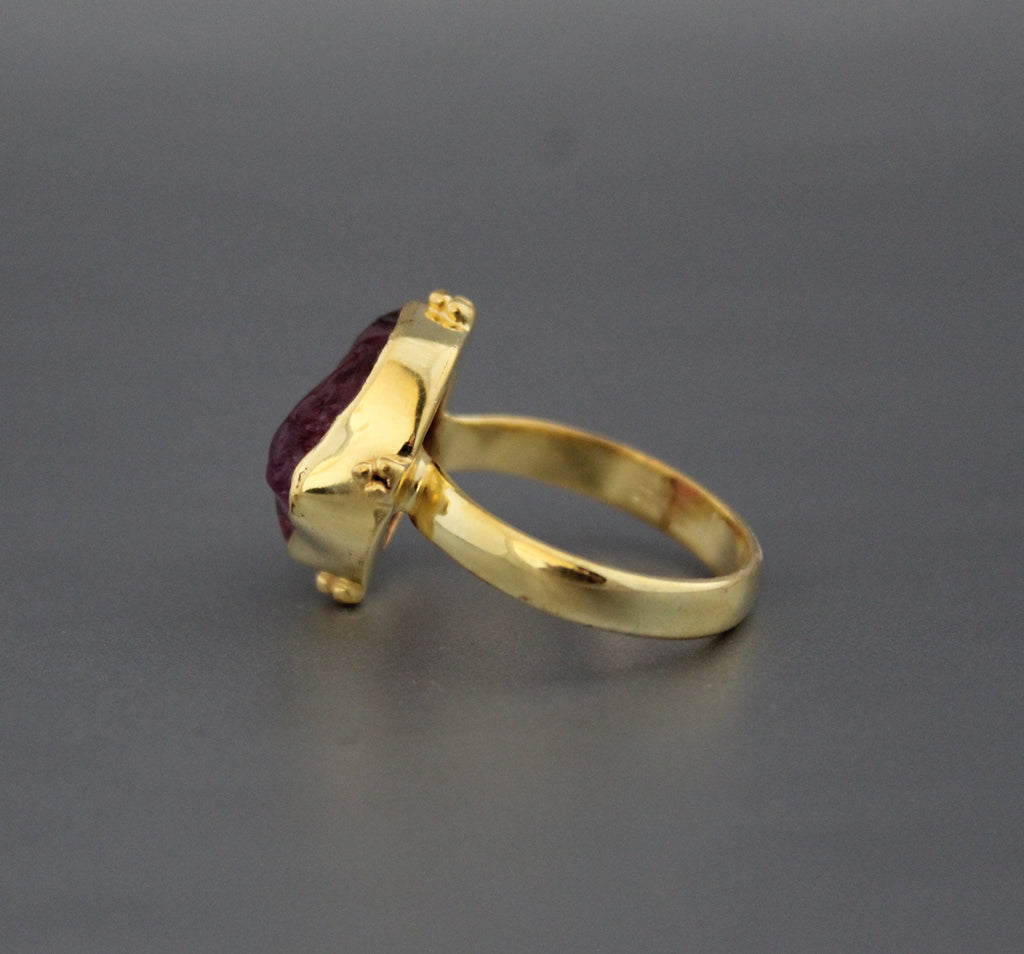 Raw Pink Tourmaline Ring: Sterling Silver Crystal Healing Stacking Ring