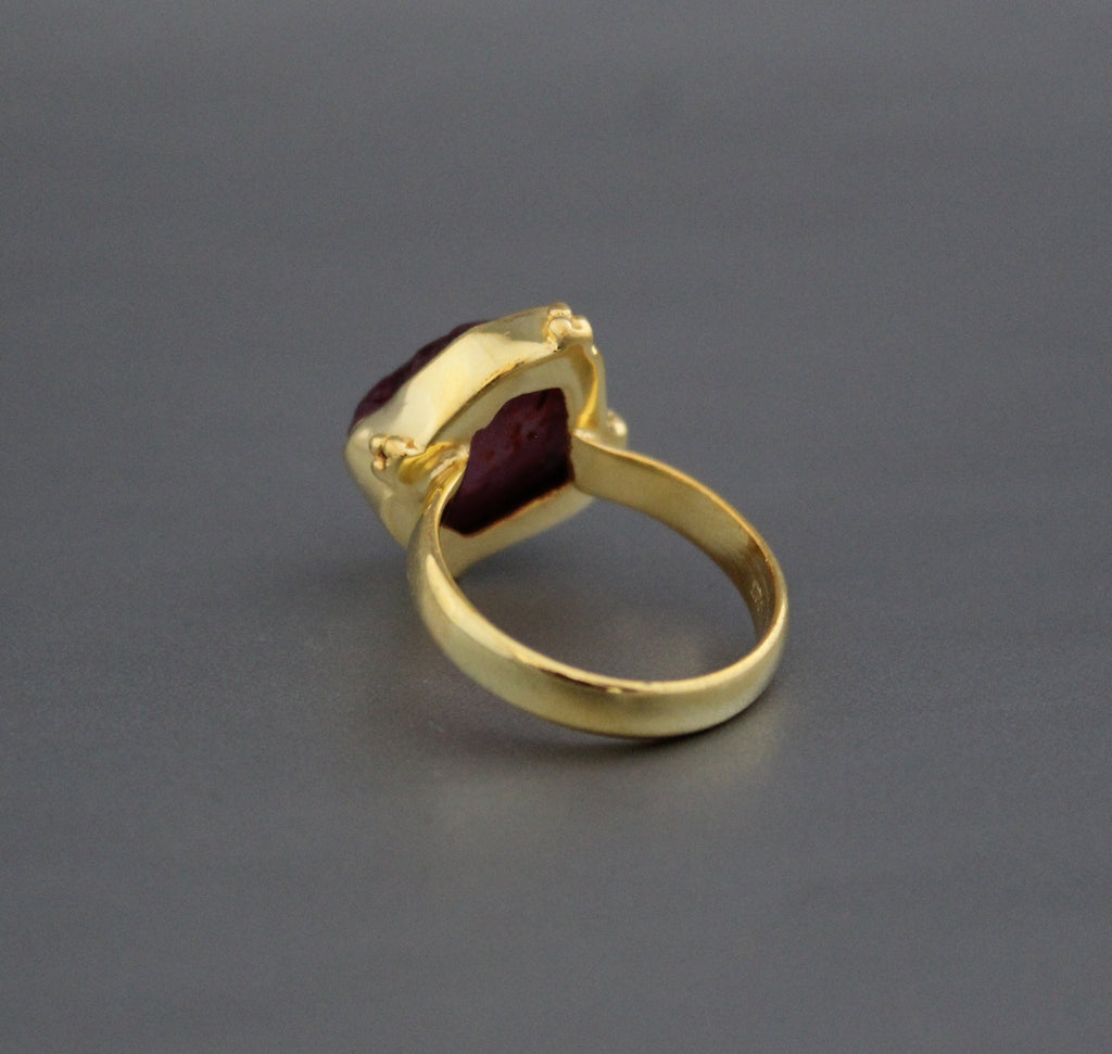 Raw Pink Tourmaline Ring: Sterling Silver Crystal Healing Stacking Ring