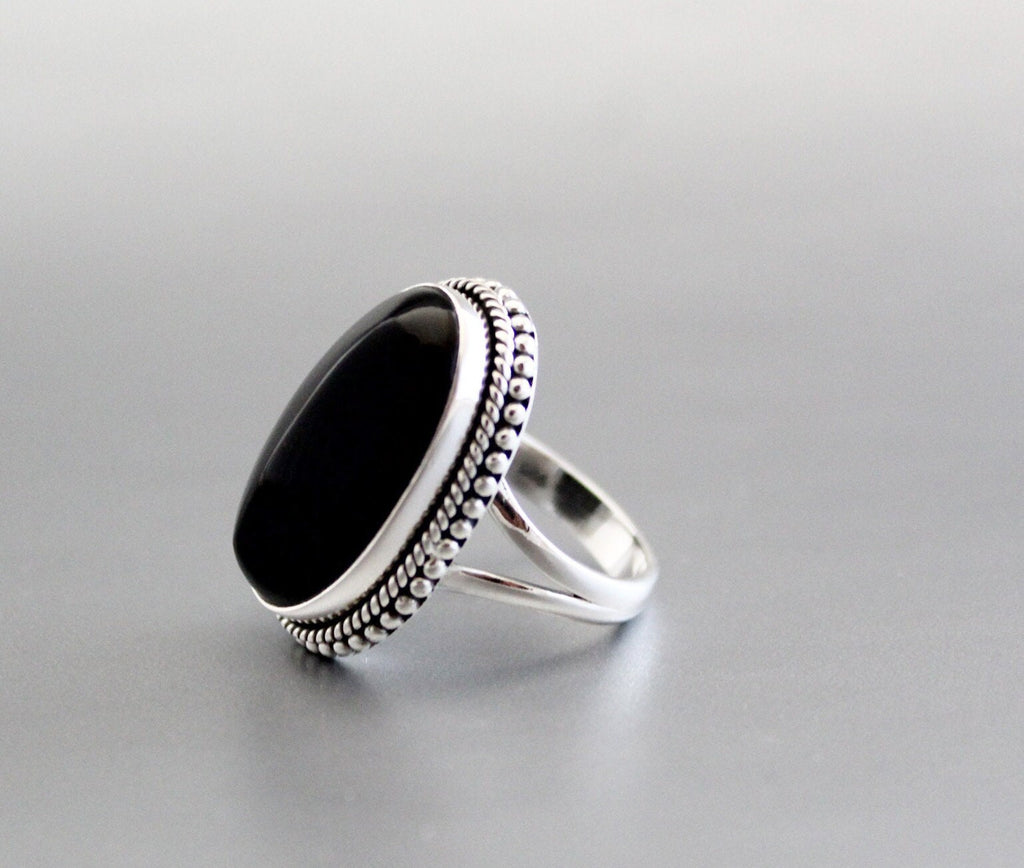 Black Onyx Ring, 925 Sterling Silver Statement Ring, handmade Bohemian Ring, Healing gemstone ring, Bridesmaid gift, Vintage Style