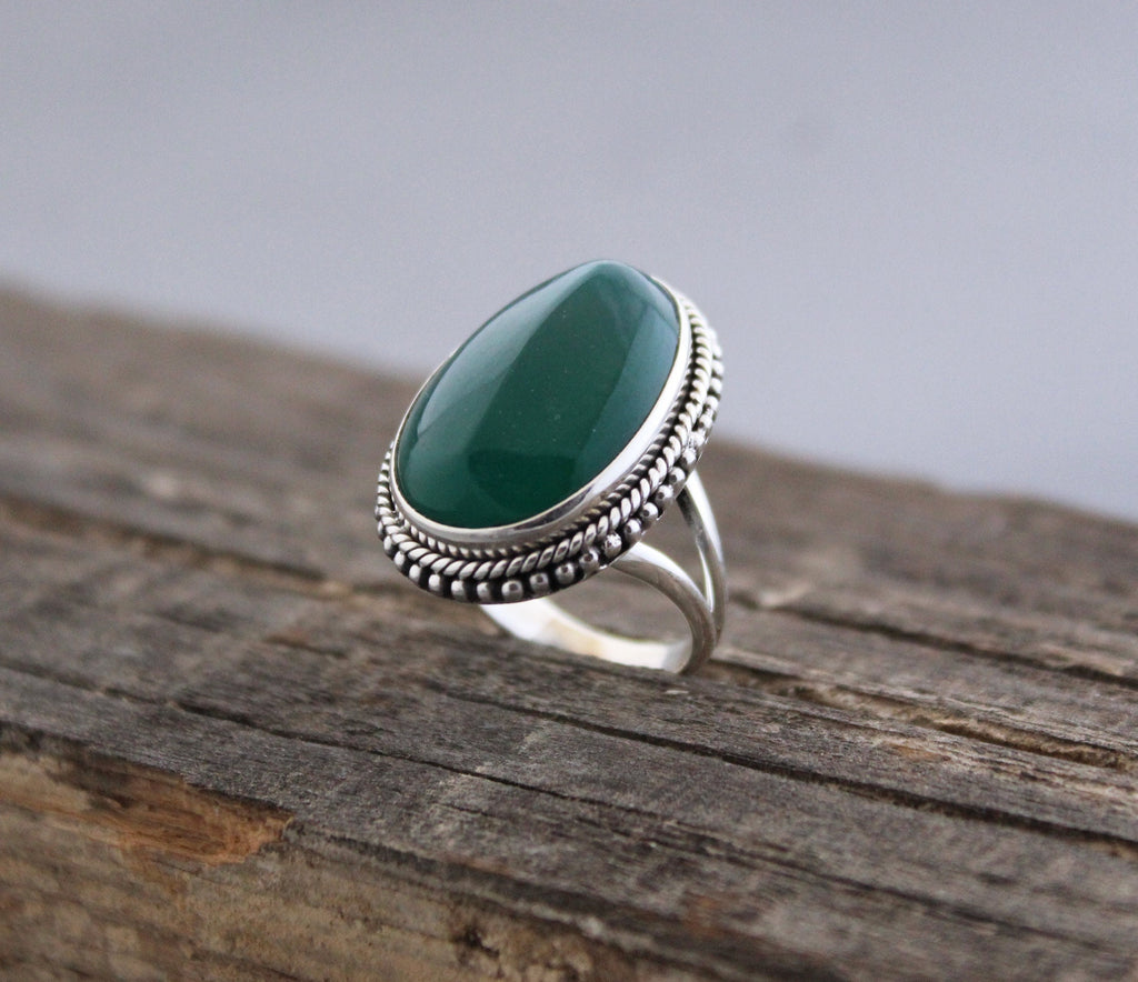 Green Onyx Sterling Silver Ring, 1910s Art Deco, Womens Vintage Ring, best friend ring, family ring, birthstone ring mom
