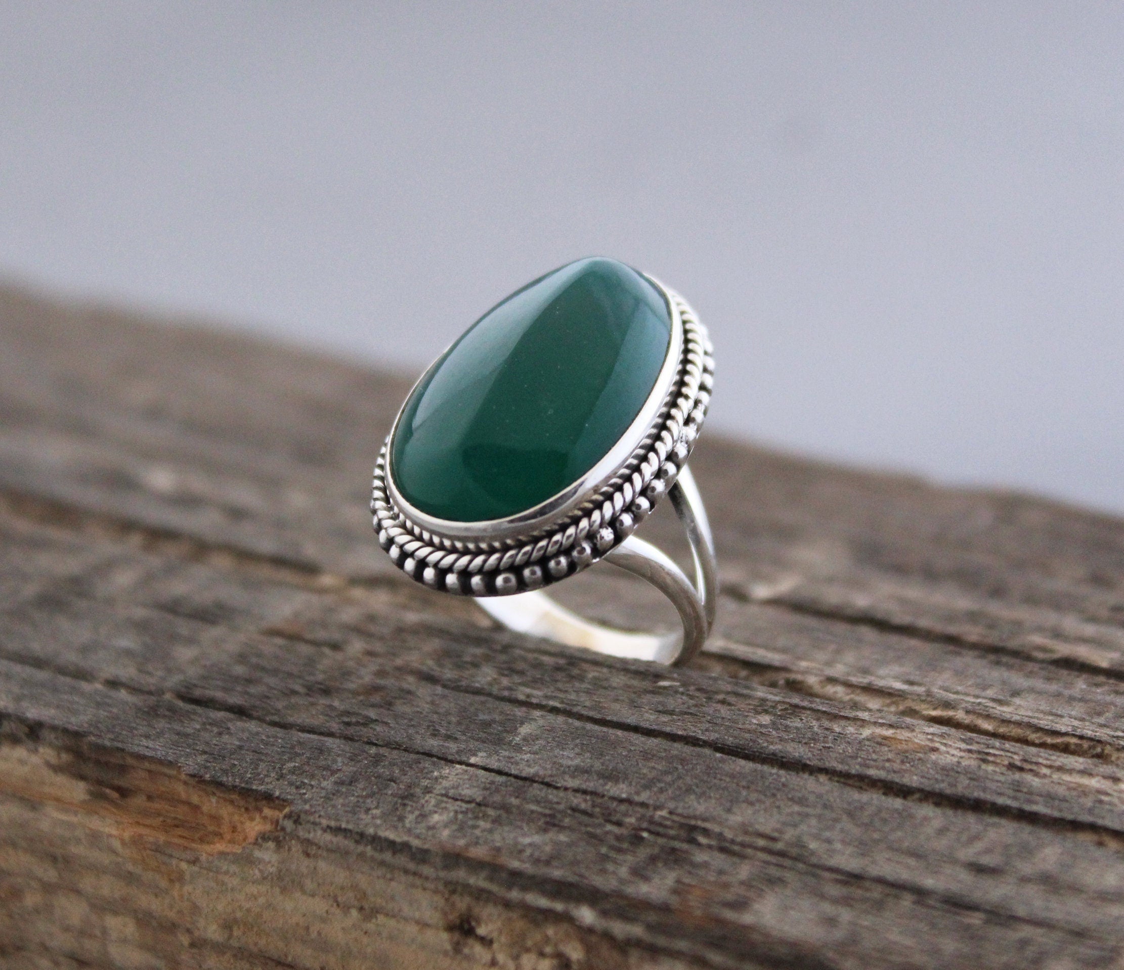 Green Onyx Sterling Silver Ring, 1910s Art Deco, Womens Vintage Ring, best friend ring, family ring, birthstone ring mom