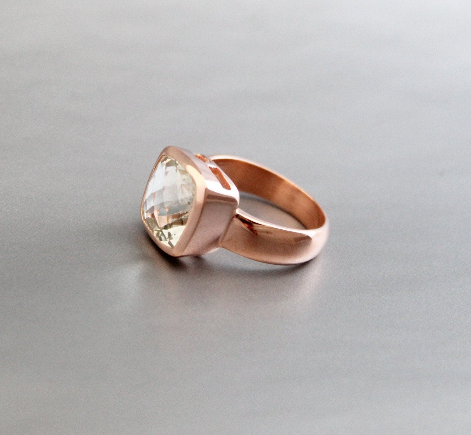 Green Amethyst Prasiolite Ring, 18K Rose‑Gold filled, February Birthstone, Green Gemstone rings, Rings for women