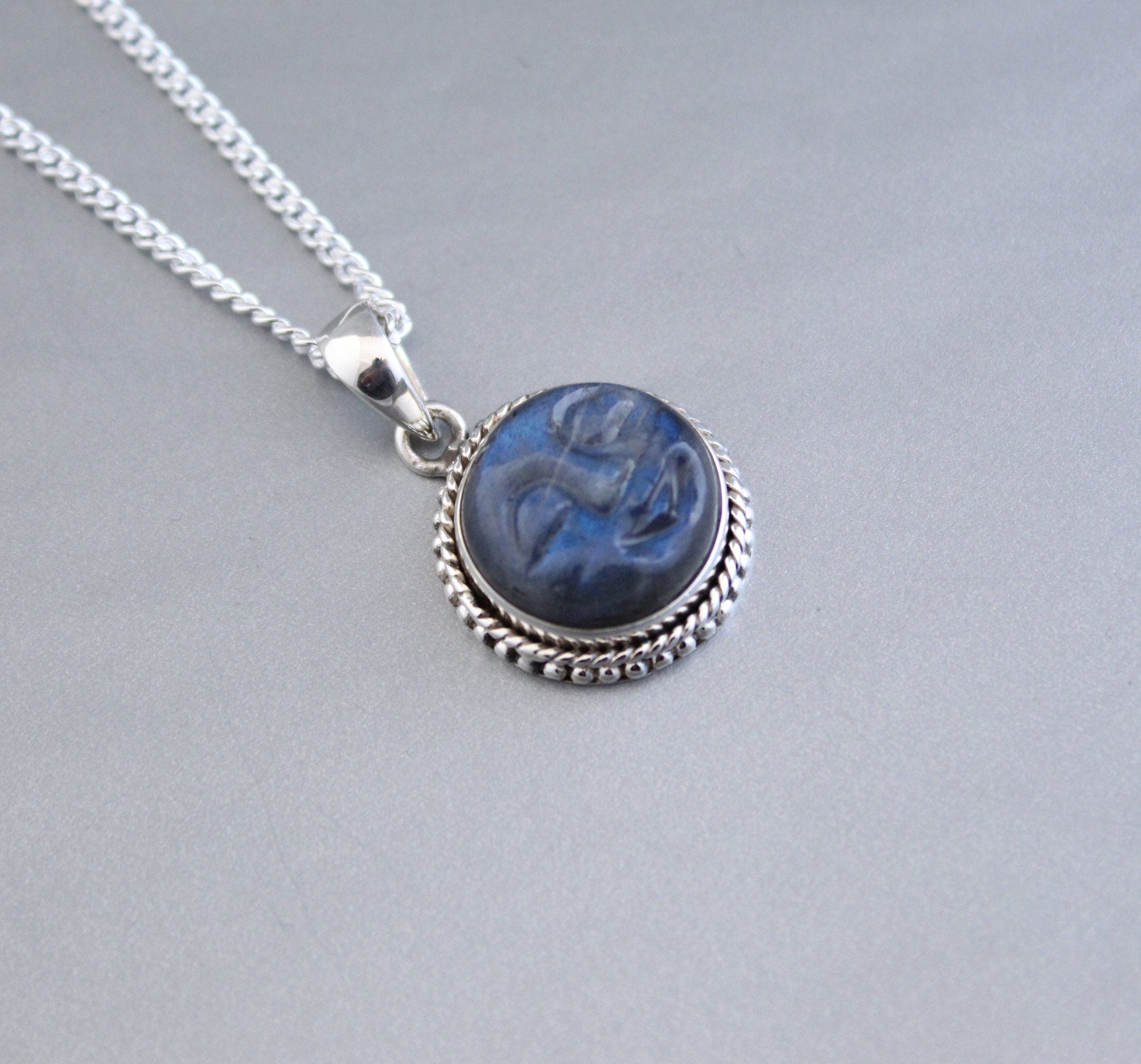 Labradorite Moon Face Necklace: Sterling Silver Celestial Jewelry