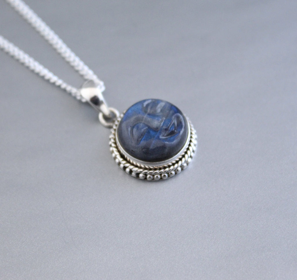 Labradorite Moon Face Necklace: Sterling Silver Celestial Jewelry