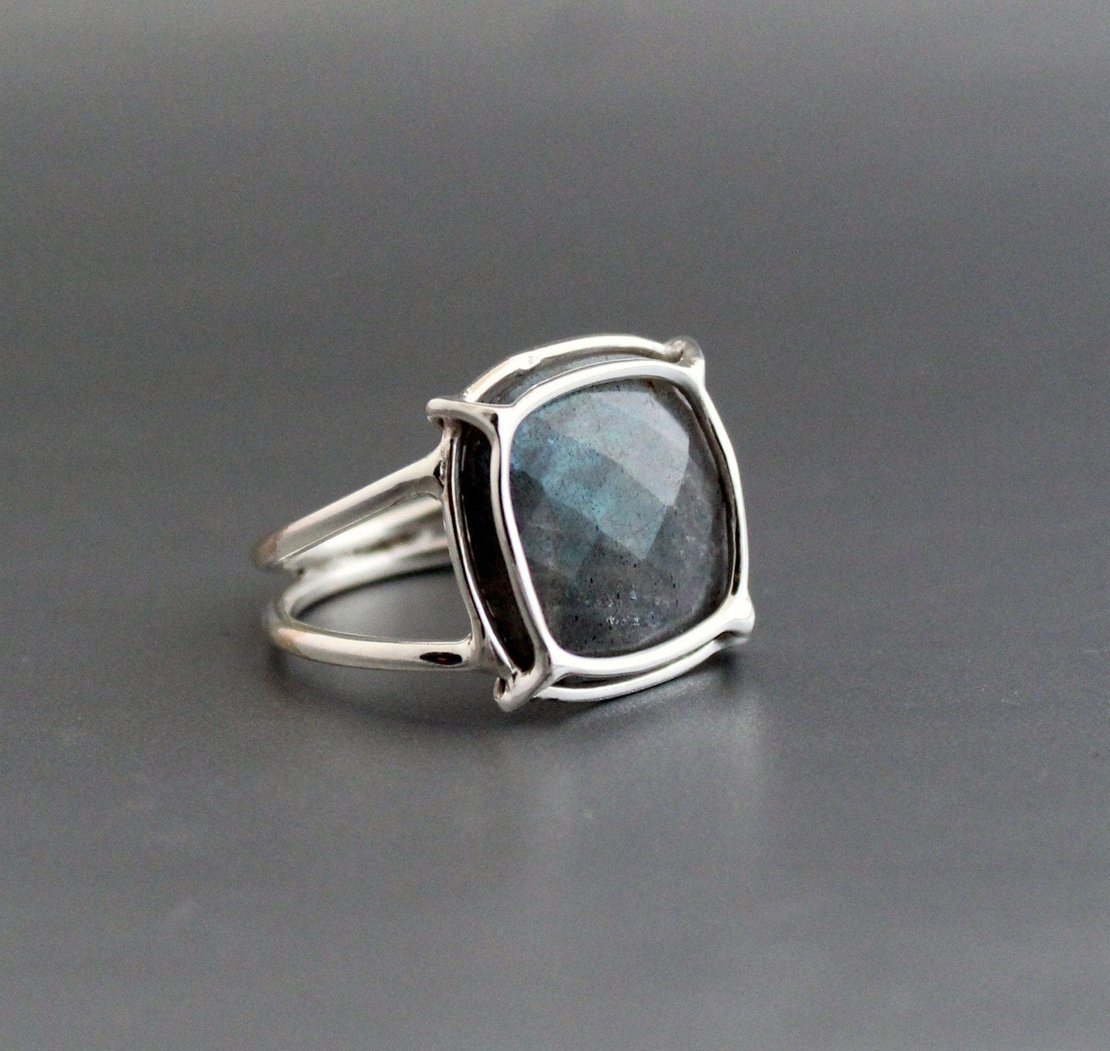 Natural Labradorite Ring, Gold Wired ring, Cushion 925 Sterling Silver Ring, Handmade Gemstone Jewelry