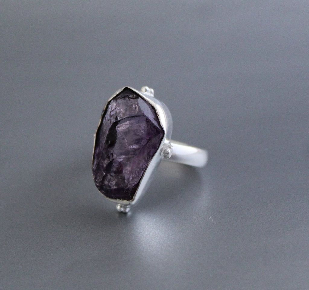Raw Amethyst Ring, 925 Sterling Silver, Rough Stone, Unique Birthstone Ring, Gift For Her, Boho Jewelry