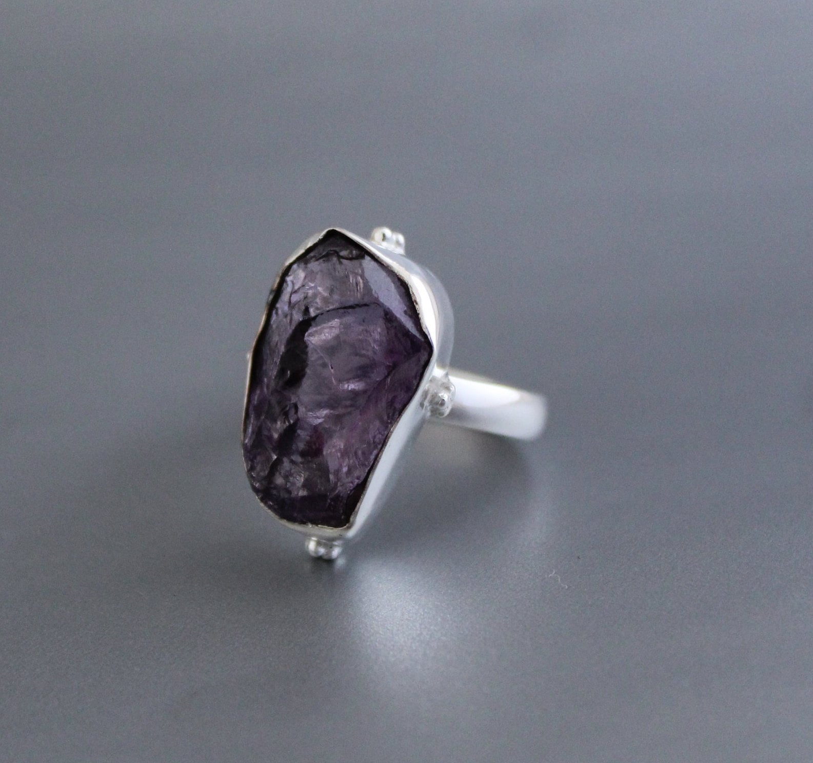 Raw Amethyst Ring, 925 Sterling Silver, Rough Stone, Unique Birthstone Ring, Gift For Her, Boho Jewelry