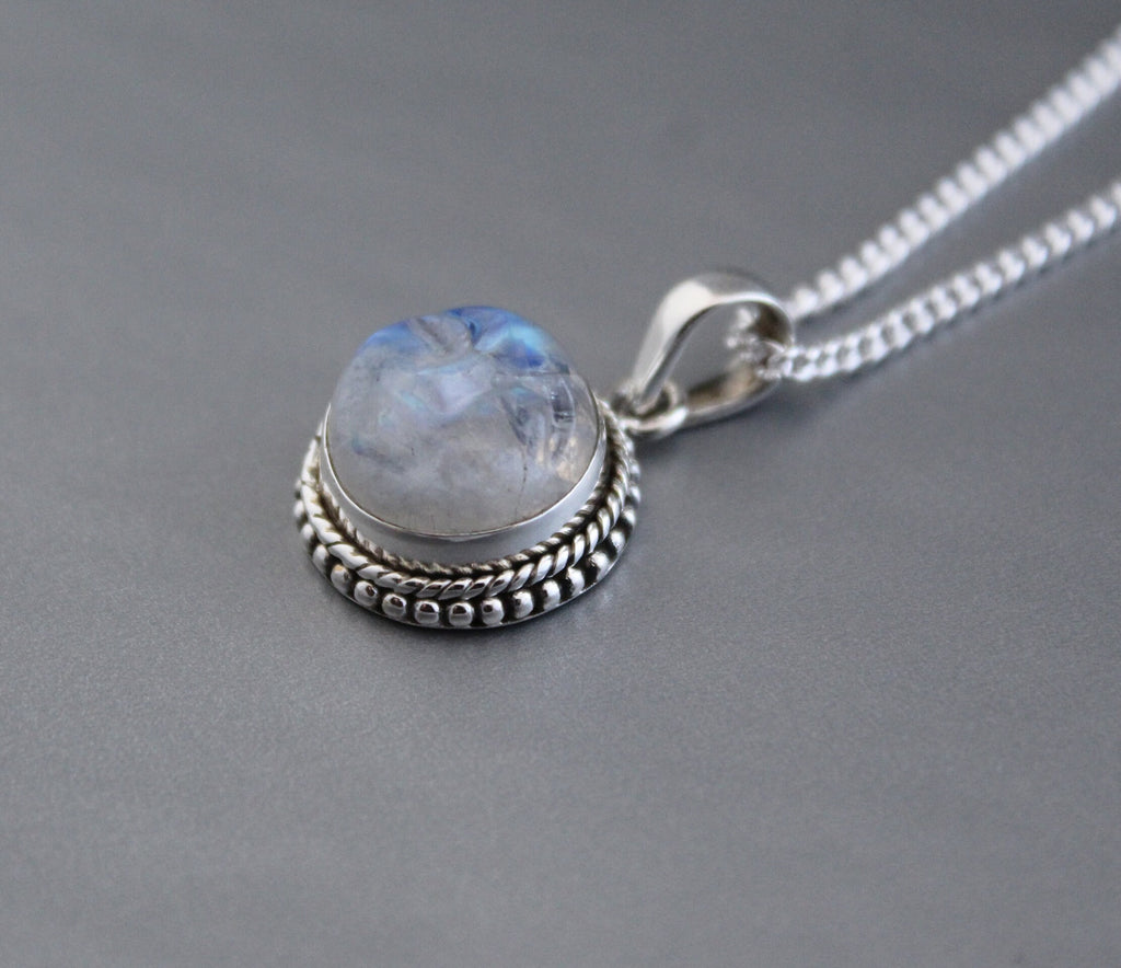 Rainbow Moonstone Necklace, Sterling Silver Pendant, Moon Necklace, Celestial Jewelry, June Birthday Gifts, Birthstone jewelry