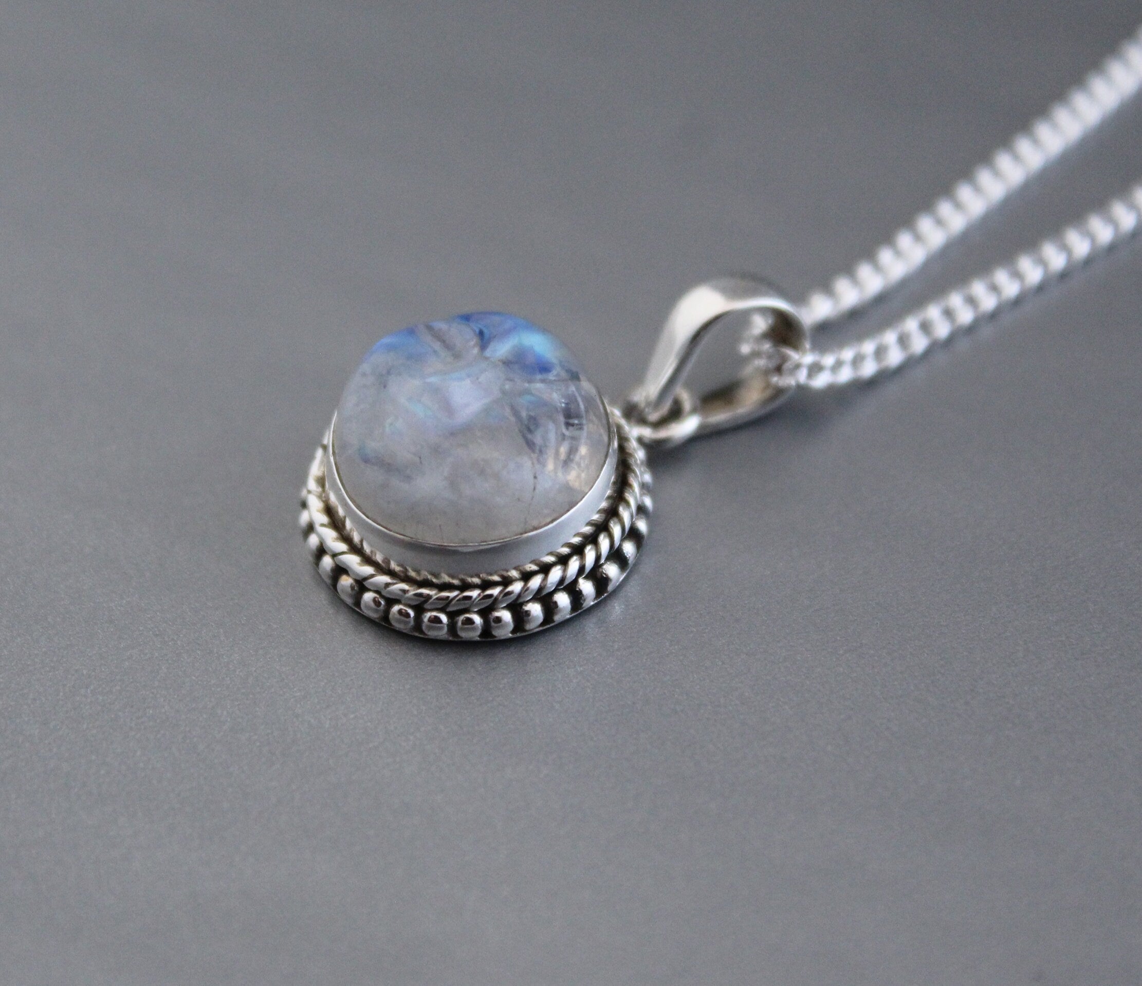 Rainbow Moonstone Necklace, Sterling Silver Pendant, Moon Necklace, Celestial Jewelry, June Birthday Gifts, Birthstone jewelry