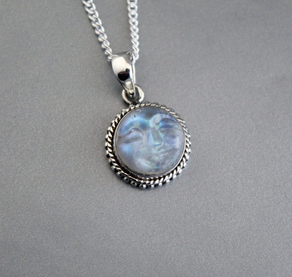 Rainbow Moonstone Necklace, Sterling Silver Pendant, Moon Necklace, Celestial Jewelry, June Birthday Gifts, Birthstone jewelry