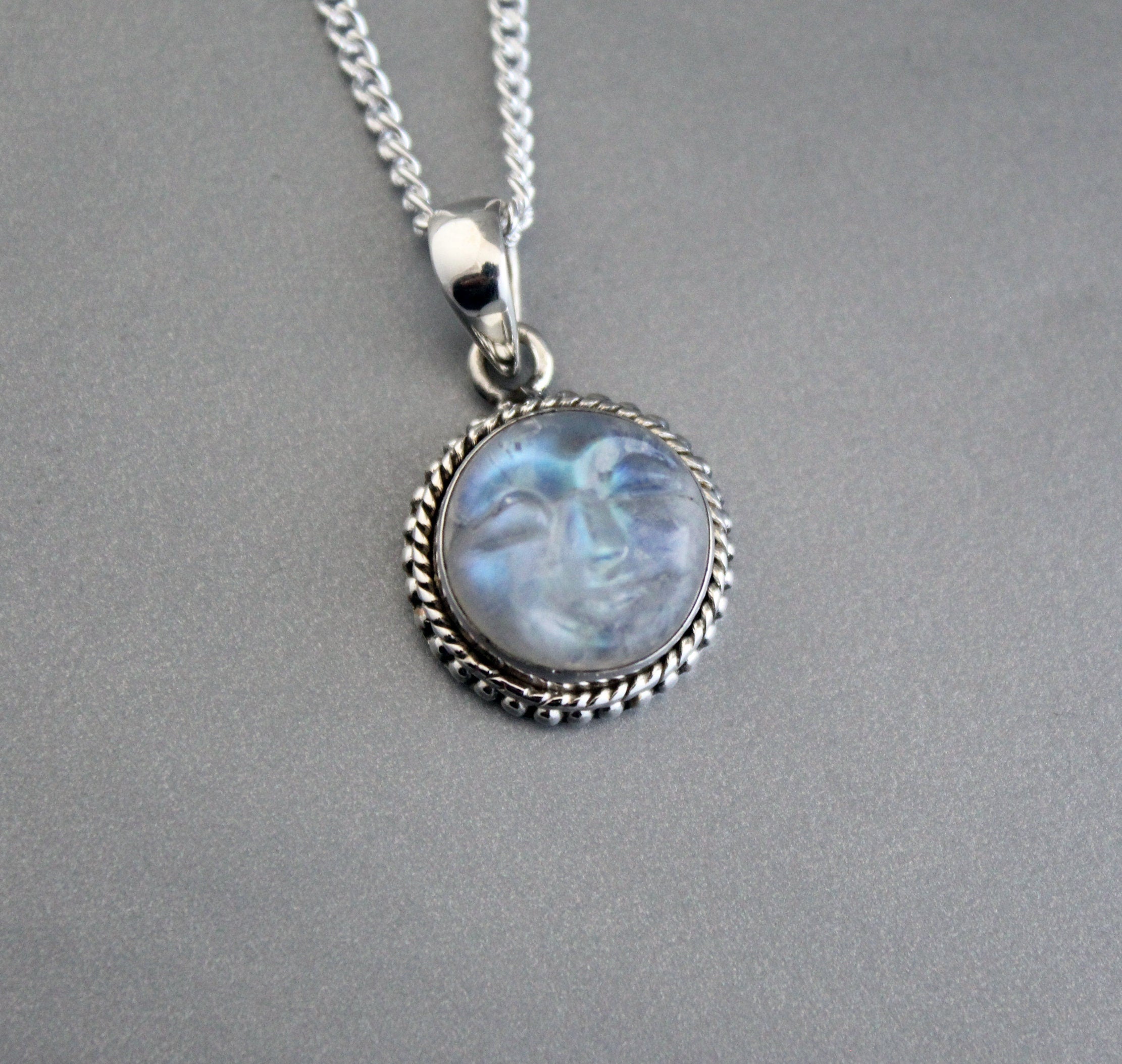 Rainbow Moonstone Necklace, Sterling Silver Pendant, Moon Necklace, Celestial Jewelry, June Birthday Gifts, Birthstone jewelry
