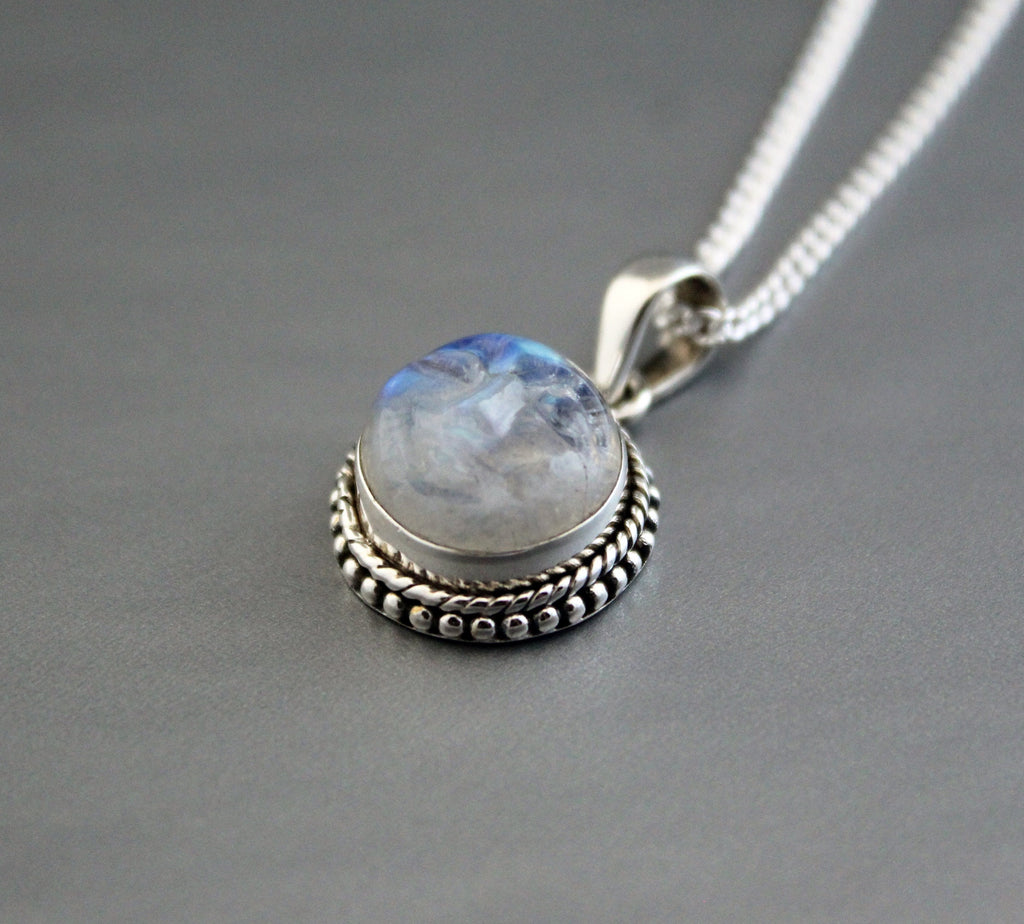 Rainbow Moonstone Necklace, Sterling Silver Pendant, Moon Necklace, Celestial Jewelry, June Birthday Gifts, Birthstone jewelry