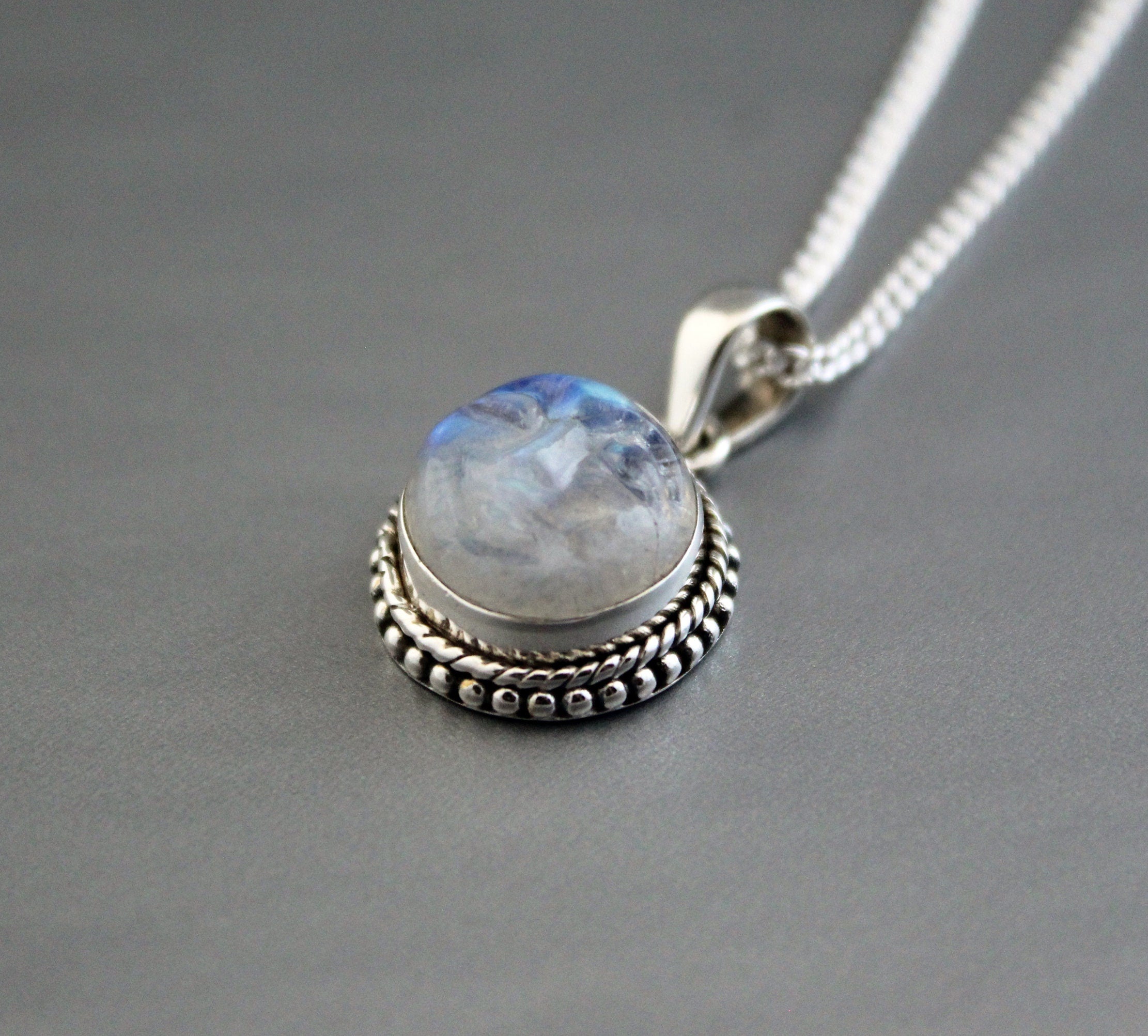 Rainbow Moonstone Necklace, Sterling Silver Pendant, Moon Necklace, Celestial Jewelry, June Birthday Gifts, Birthstone jewelry