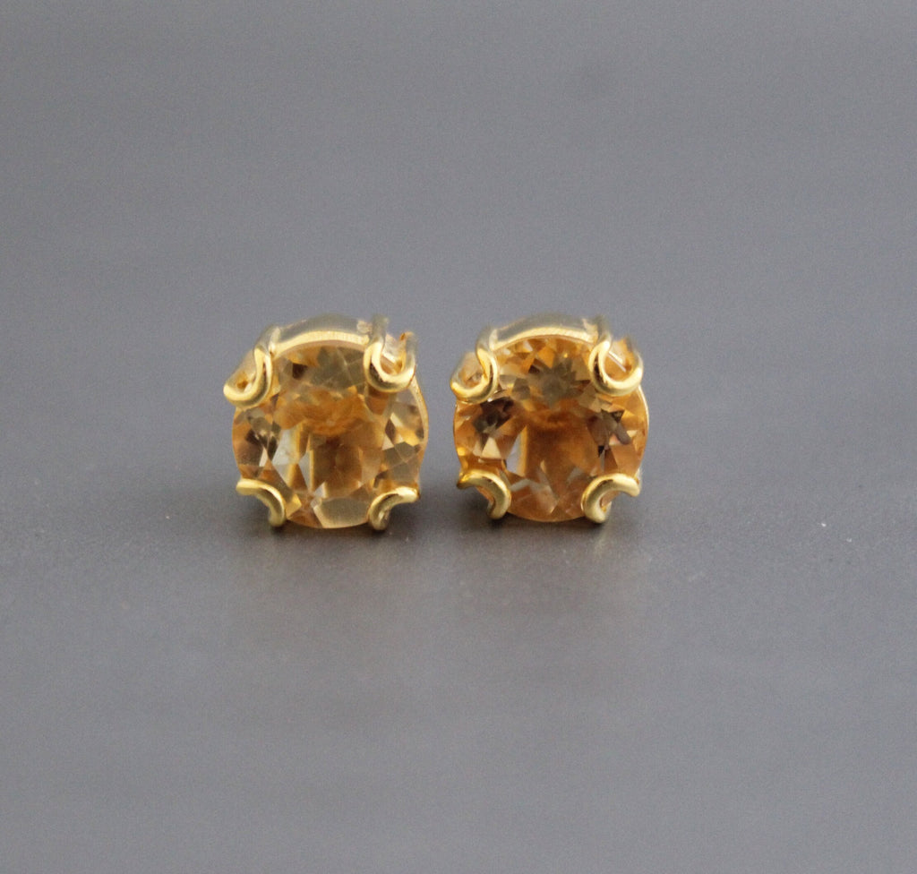 Handmade Citrine Stud Earrings, 18K Gold Sterling Silver Gemstone, Gemstone Stud Earrings , Birthstone Post Earrings