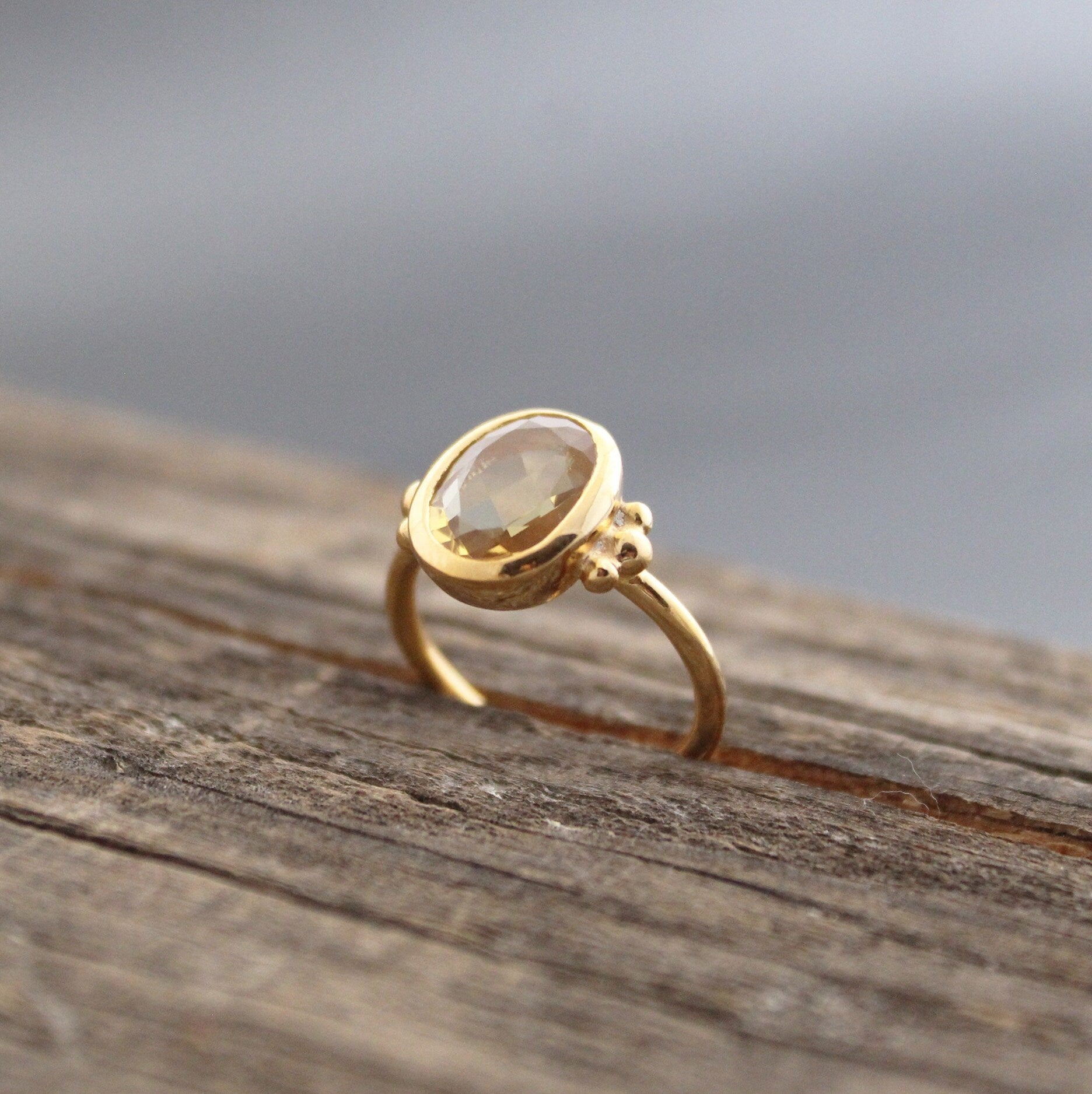 Citrine Gemstone Ring, Handmade Ring, Dainty Ring, Statement Rings, 18K Gold Plated Sterling Silver, November Birthstone