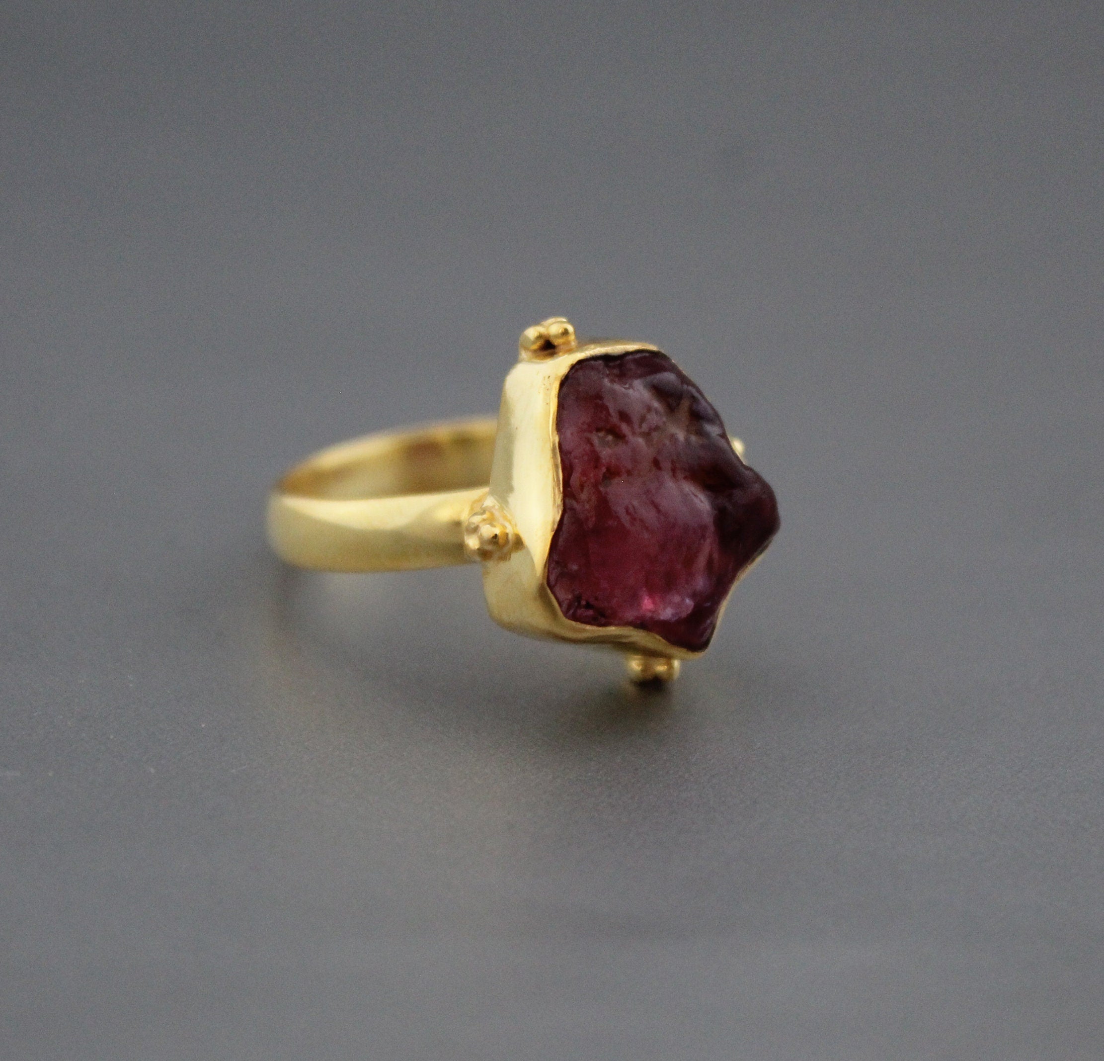 Raw Pink Tourmaline Ring: Sterling Silver Crystal Healing Stacking Ring