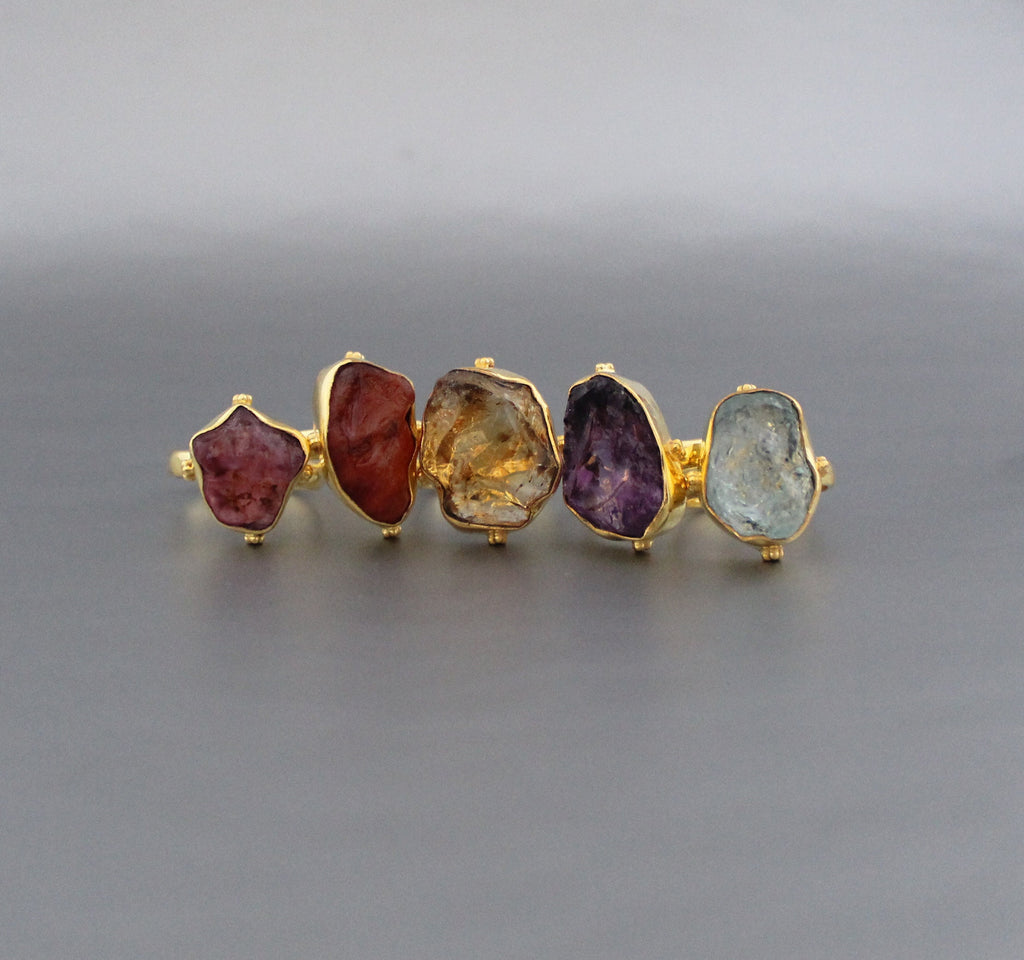Raw Aquamarine Ring: Sterling Silver Rough Crystal Birthstone Jewelry