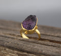 Raw Amethyst Ring, Dainty Sterling Silver Birthstone Ring, 14K Gold Vermiel, Purple Ring, Crystal Handmade Jewelry