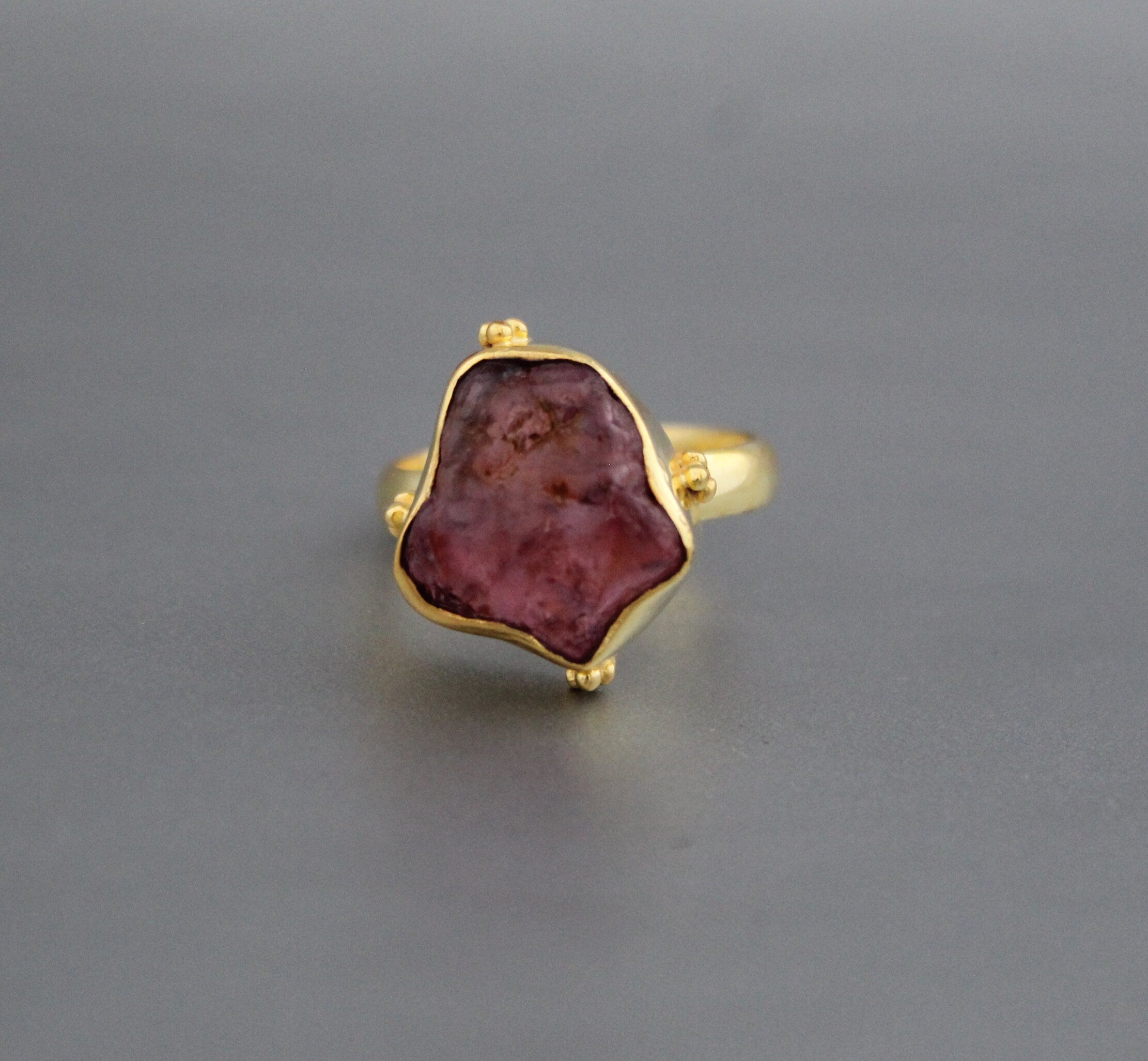 Raw Pink Tourmaline Ring: Sterling Silver Crystal Healing Stacking Ring